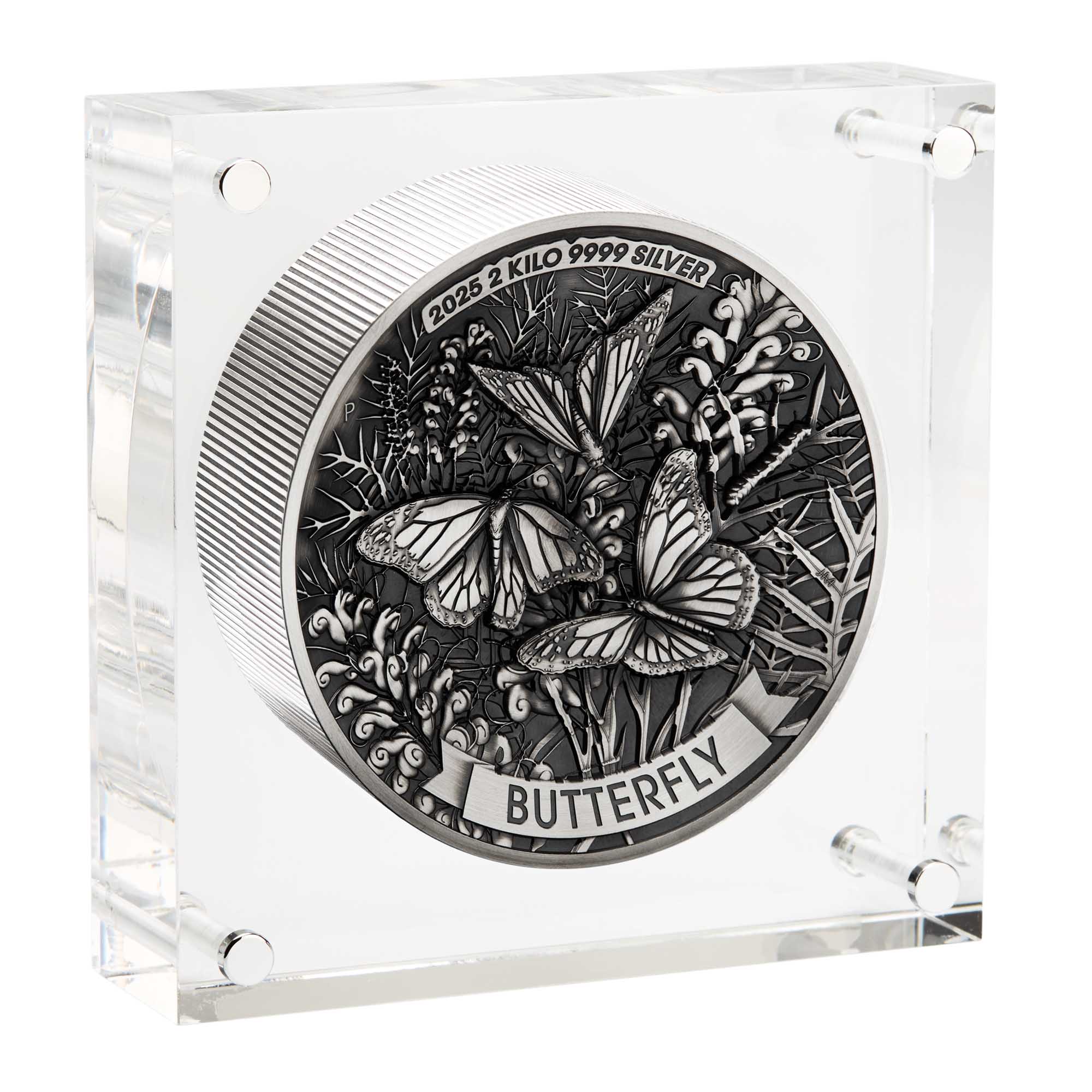 Butterfly 2025 2 Kilo Silver High Relief Antiqued Coin - Image 5