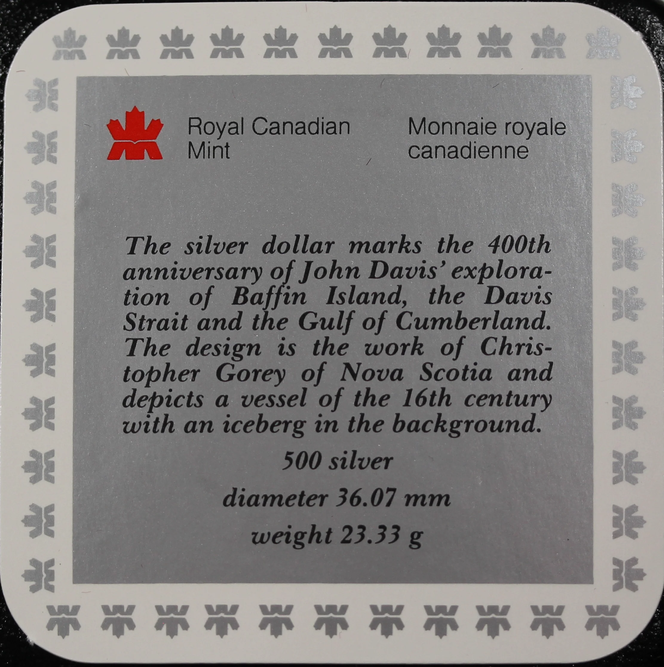 Canada 1987 Detroit de Davis Strait Silver Dollar Coin - Image 3