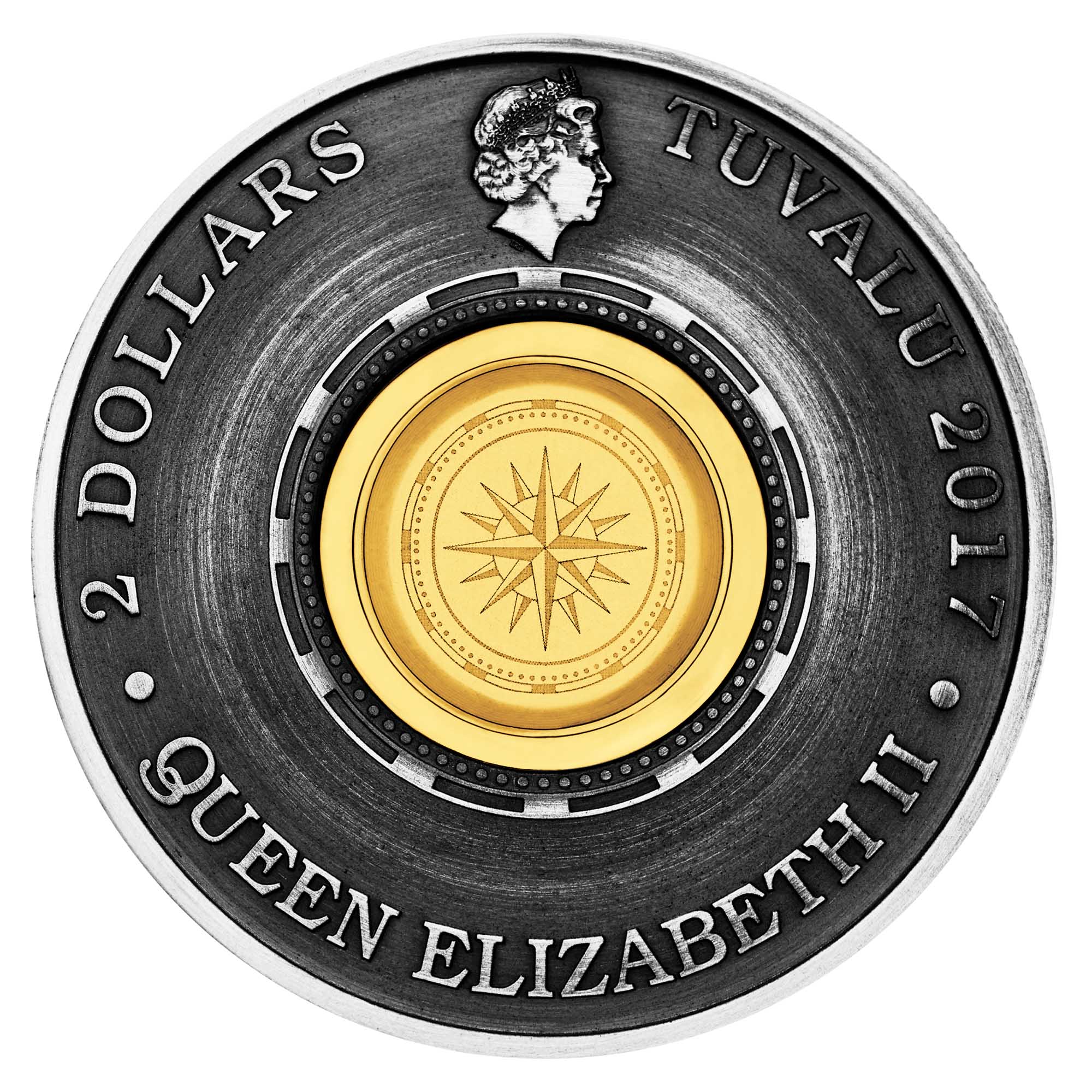 2017 Compass 2oz Silver Antiqued Coin - Image 2