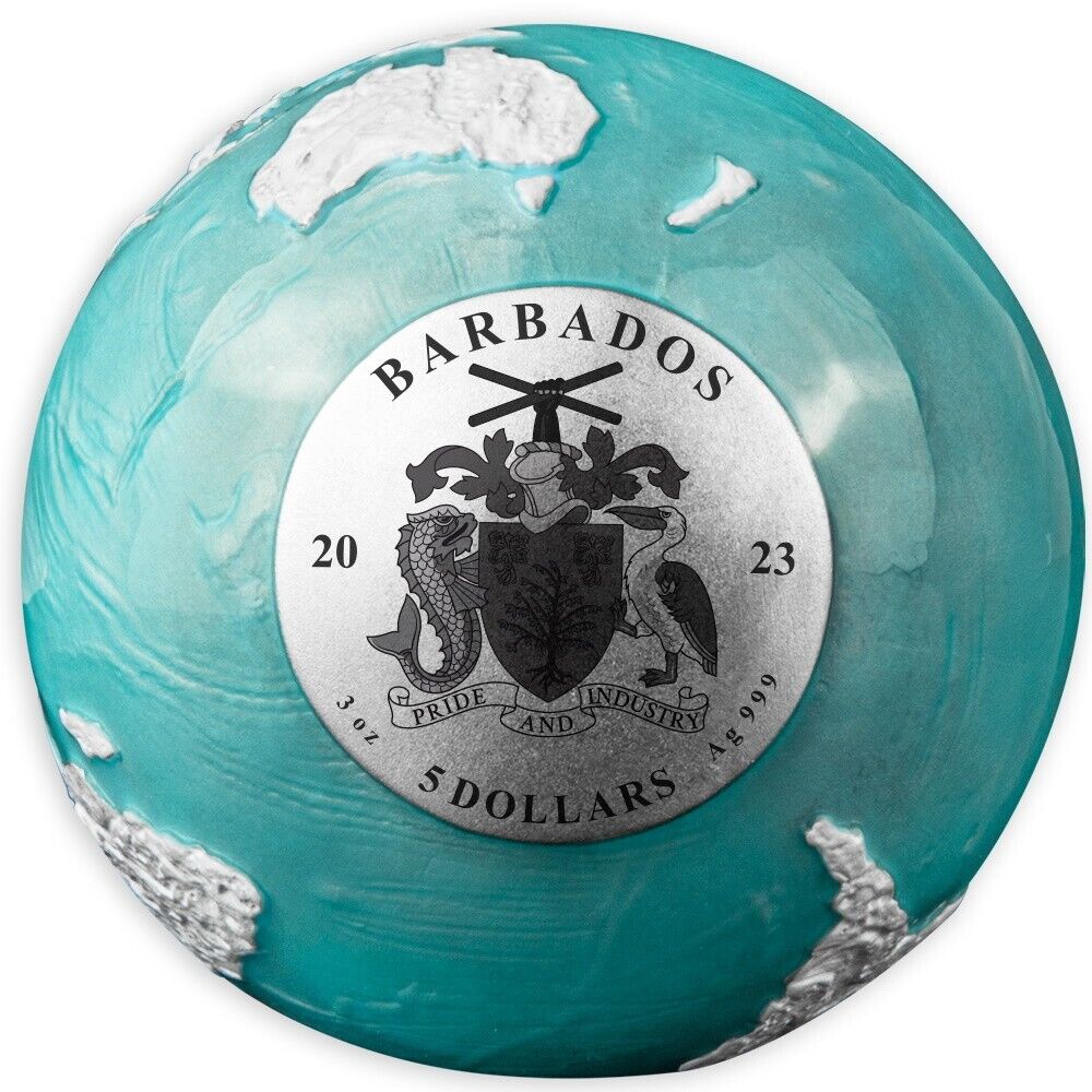 2023 Blue Earth Sphere Marble 'Frozen' 3oz $5 Silver Brilliant Uncirculated Coin - Image 4