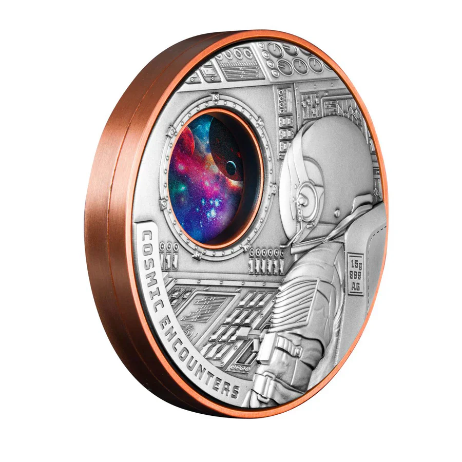 Cosmic Encounters 2025 $1 Rotating Silver & Copper Bimetal Antique Coin - Image 3