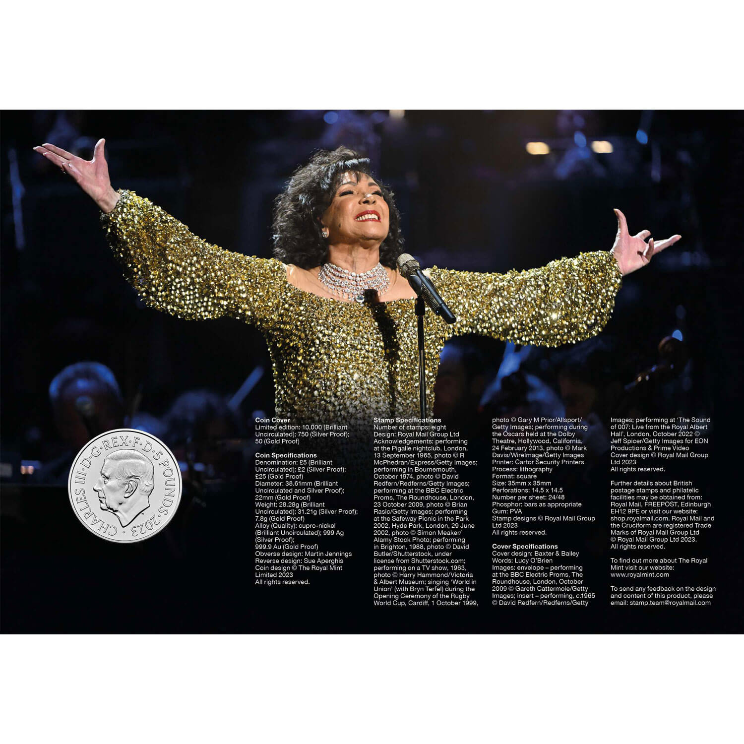 Dame Shirley Bassey 2023 UK £5 Brilliant Uncirculated Coin Cover - Image 3