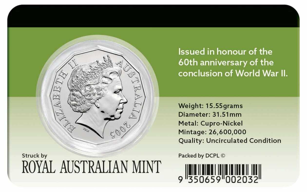 End of WWII 60th Anniversary 2005 50c in Card - Image 2