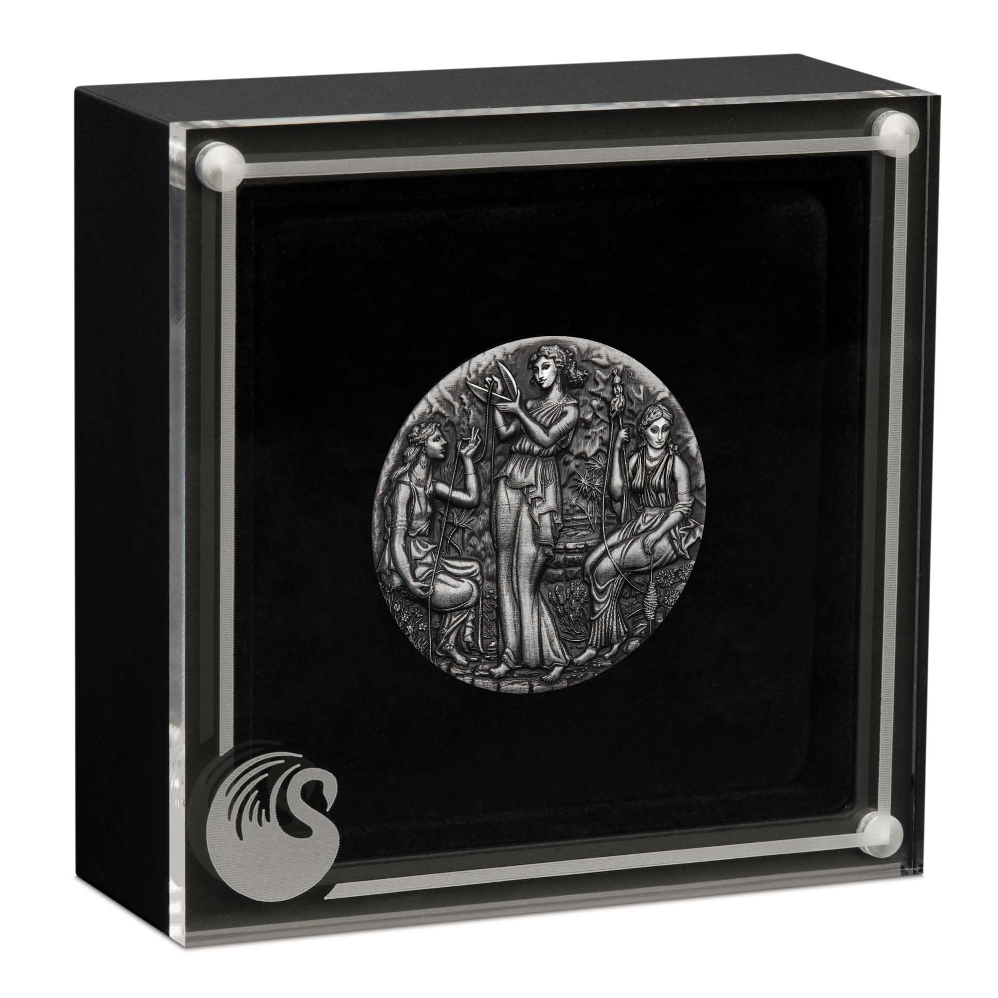 Fate - The Moirai 2025 2oz Silver Antiqued High Relief Coin - Image 3