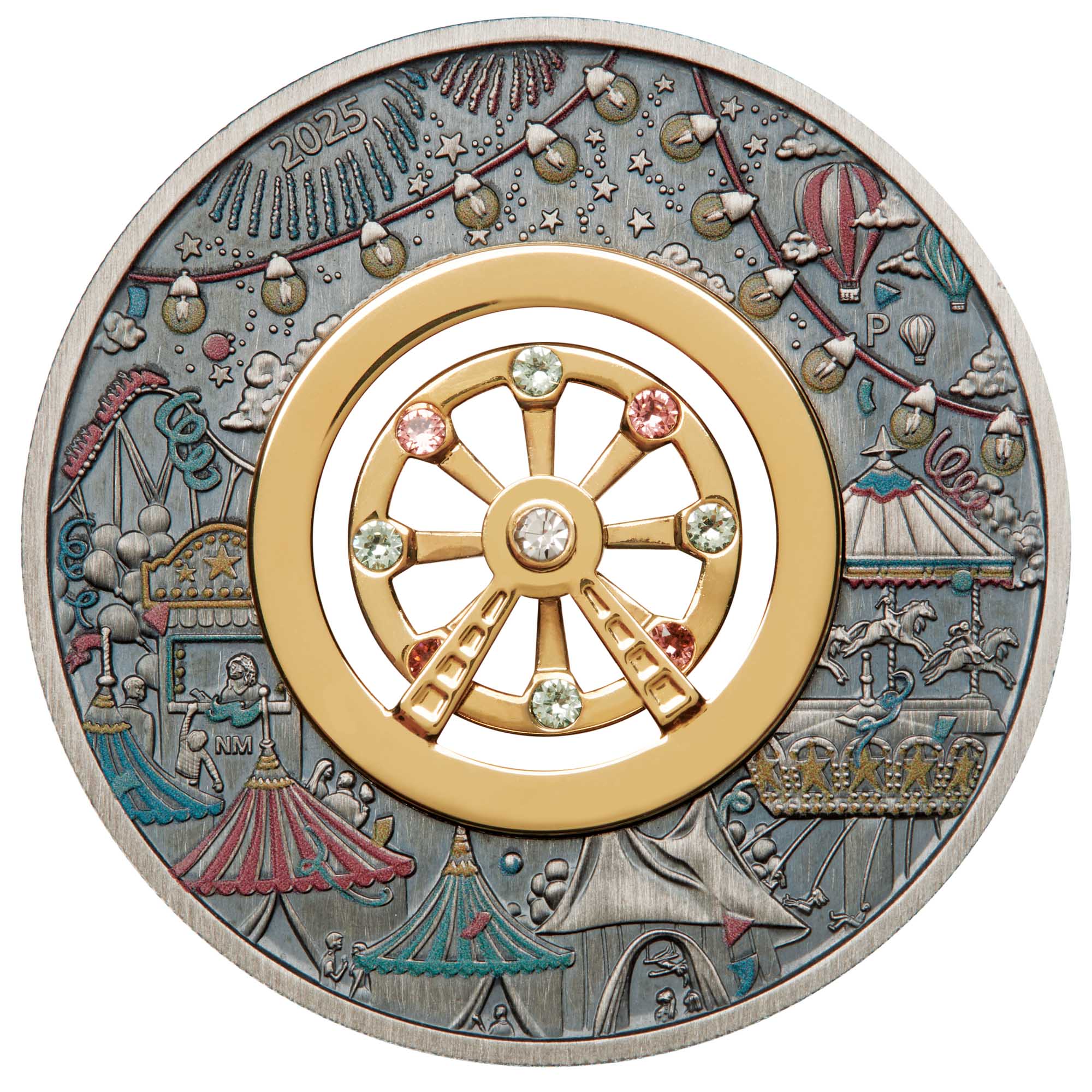 Ferris Wheel 2025 2oz Silver Antiqued Coloured Coin - Image 2