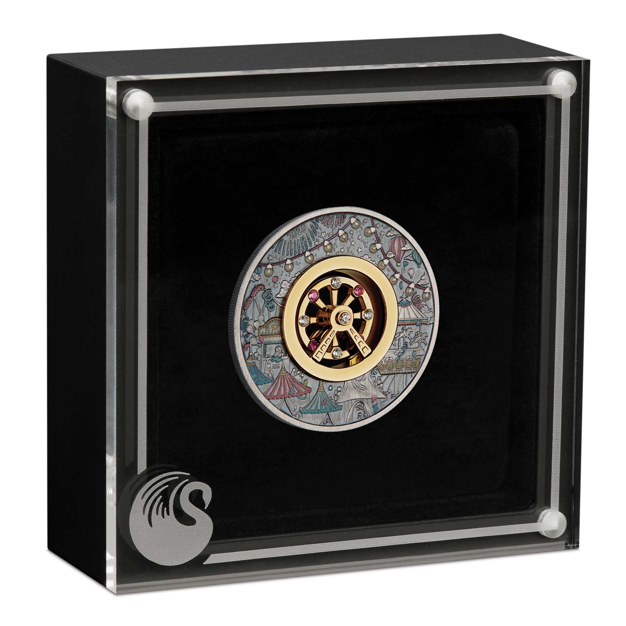 Ferris Wheel 2025 2oz Silver Antiqued Coloured Coin - Image 4