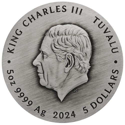 Five Auspicious Creatures 2024 5oz Silver Antiqued Coloured Coin - Image 2