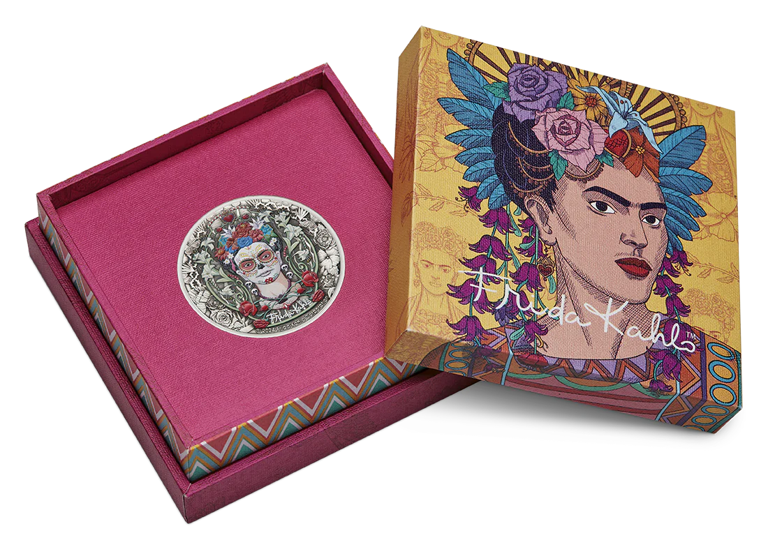 Frida Kahlo 2024 2oz Silver Antiqued Coloured Coin - Image 2