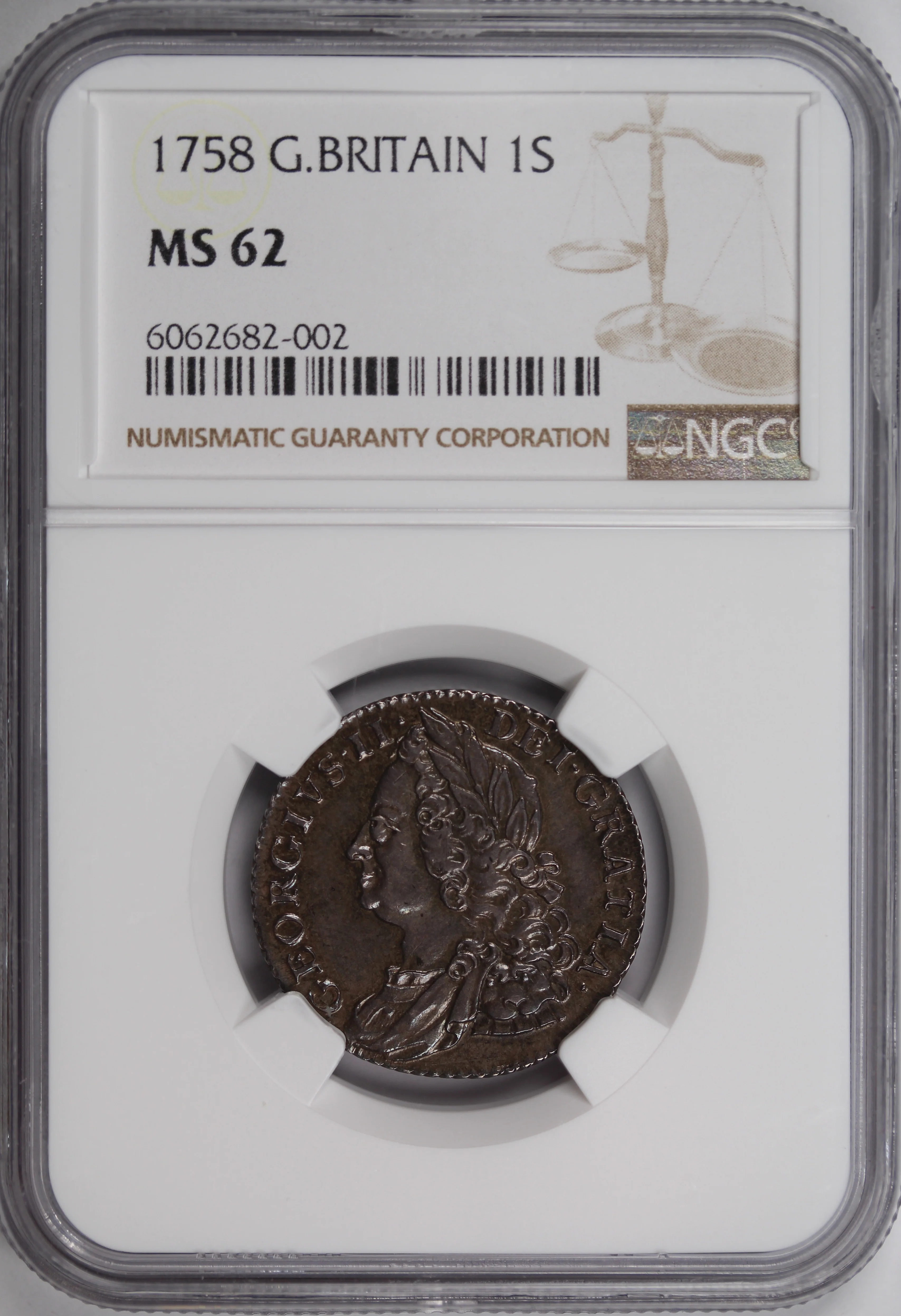 GB 1758 1 Shilling NGC MS62