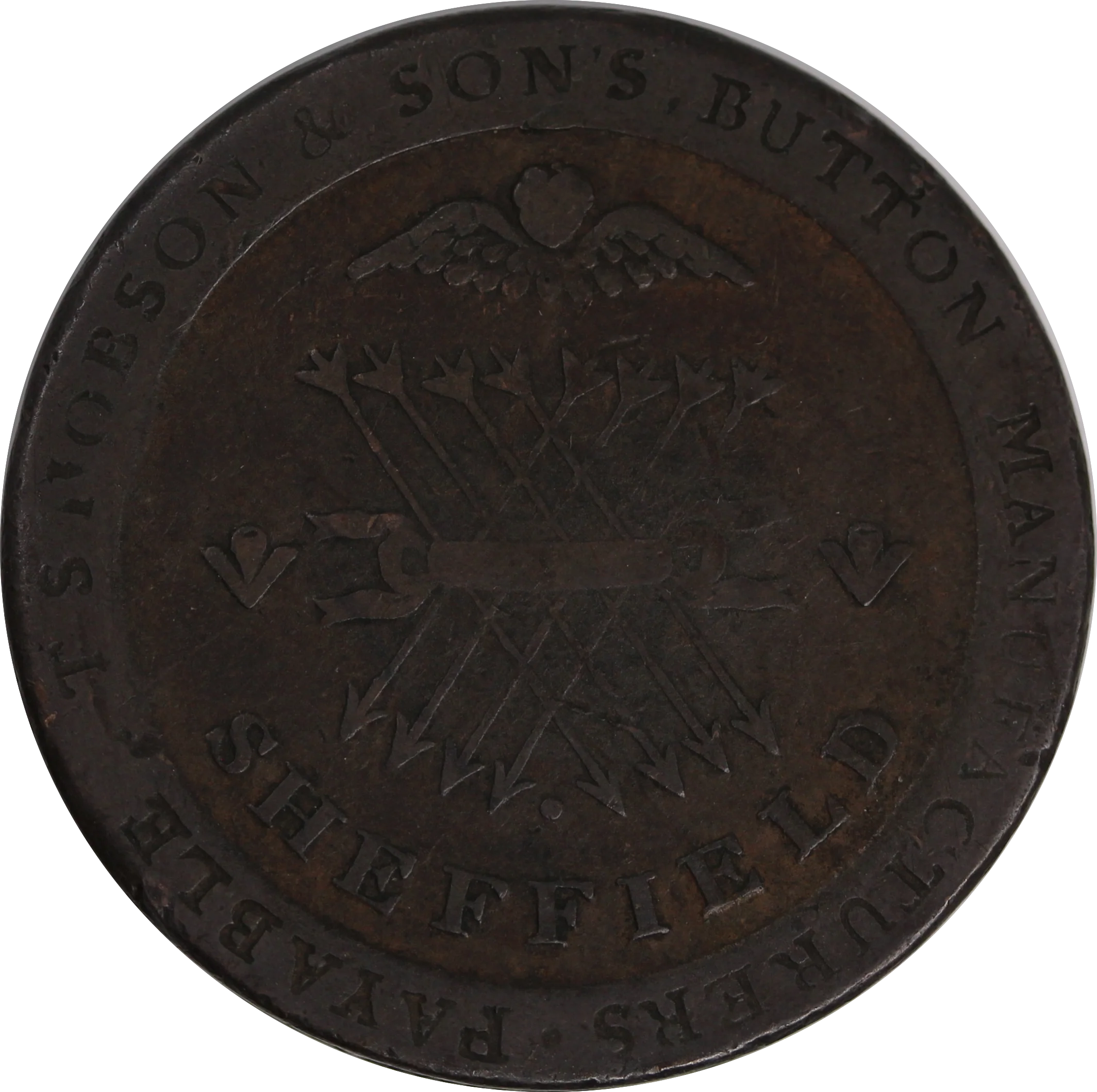 GB 1813 Penny Token Sheffield England, S. Hobson Button Manufacturer