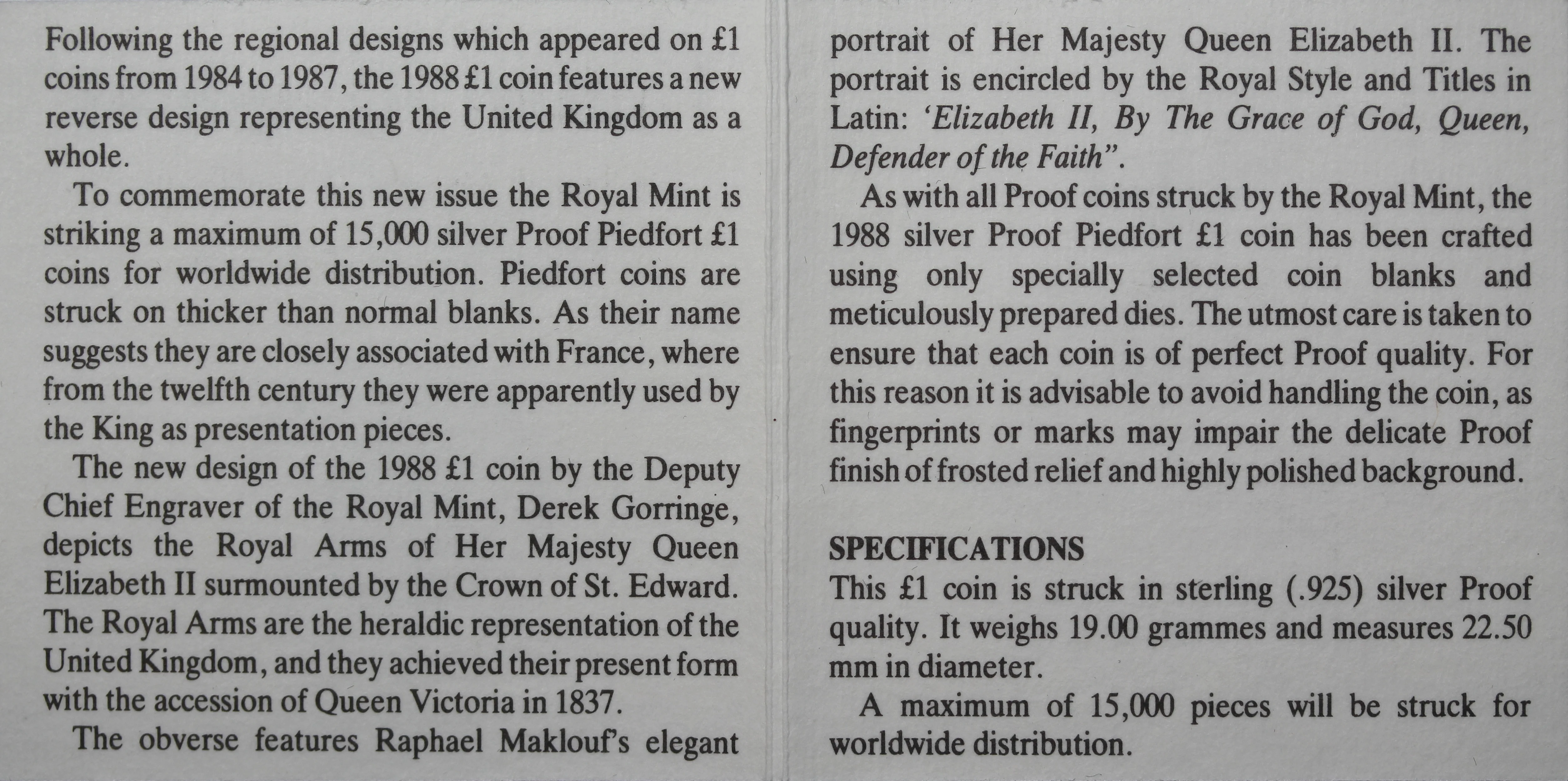 GB 1988 One Pound Piedfort Silver Coin - Image 5