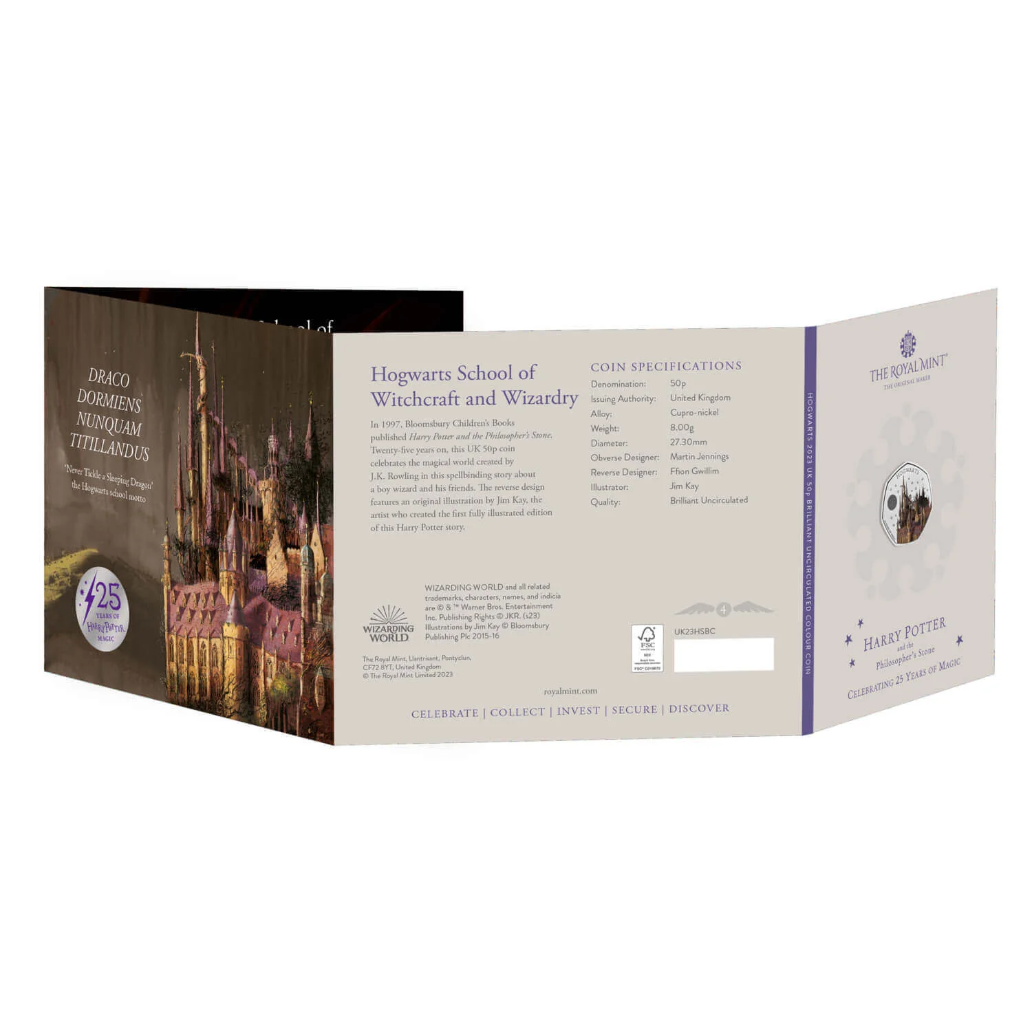 GB 2023 Hogwarts School 50p Coloured Brilliant Uncirculated Coin - Image 3