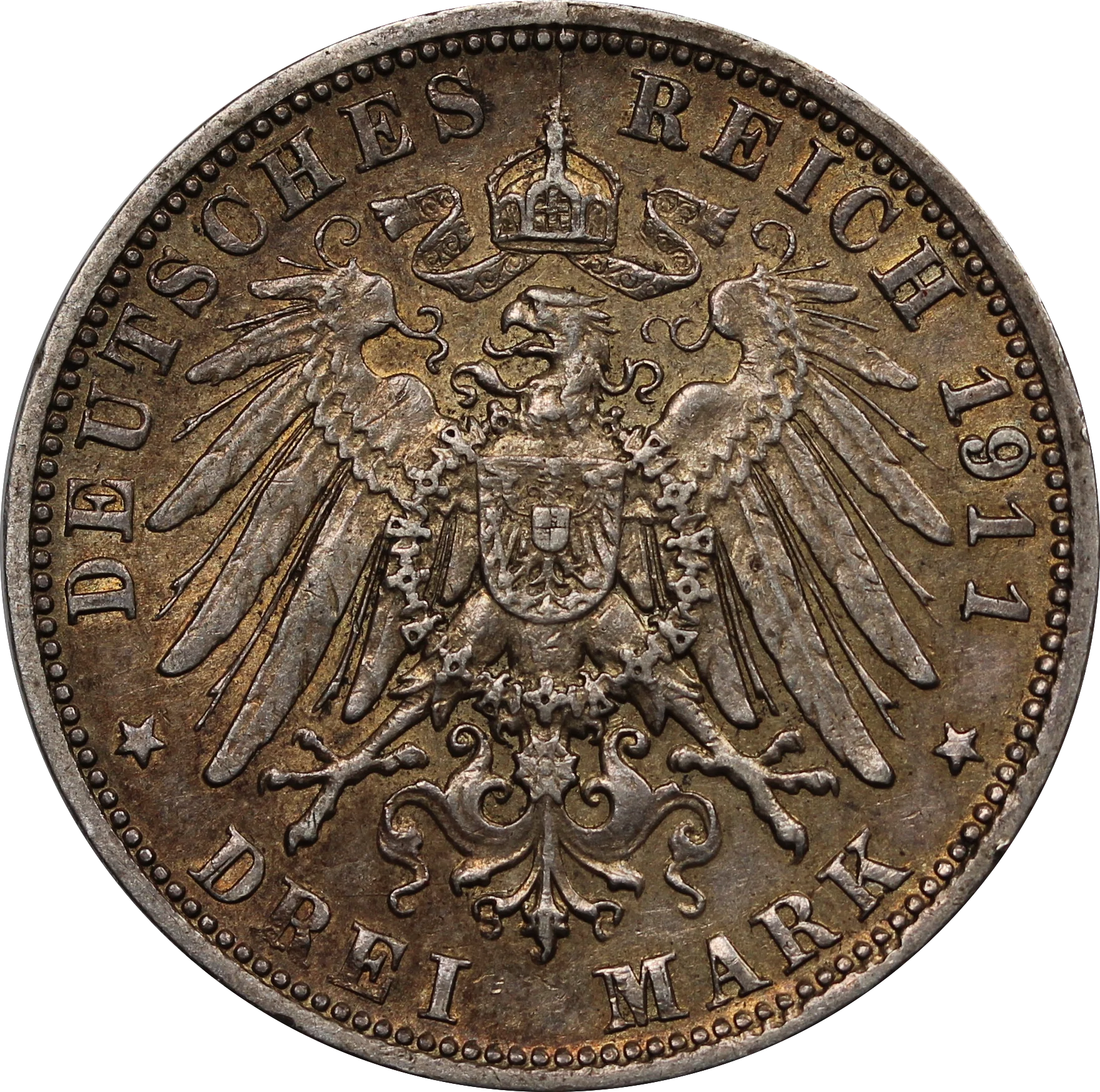 German States Bavaria 1911D 3 Mark gVF