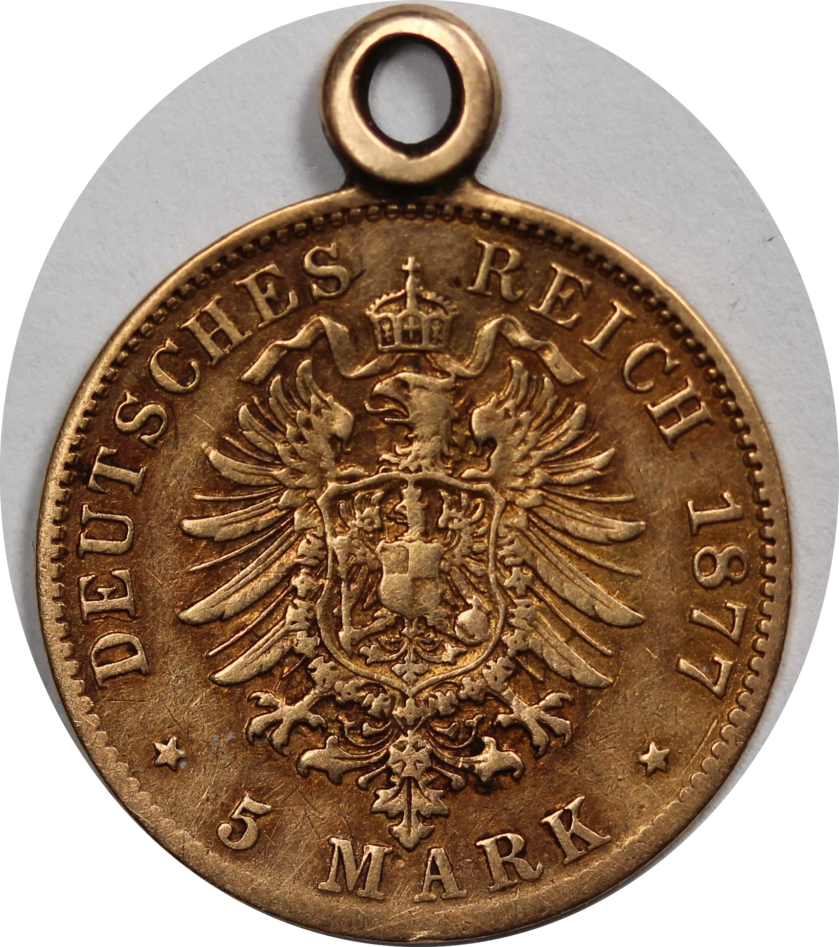 German States Free Hanseatic City of Hamburg 1877 Gold 5 Mark Fine (Mounted)