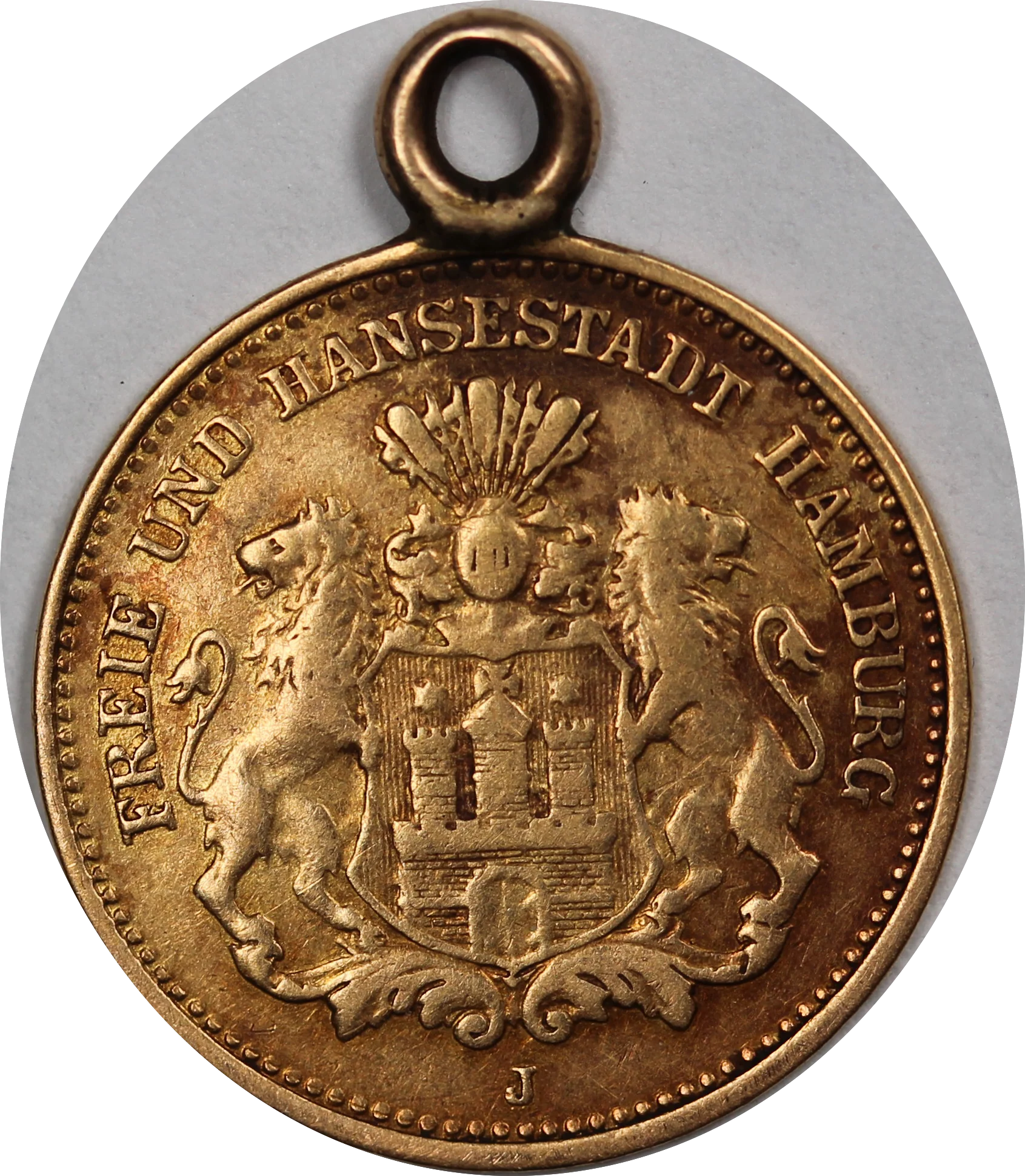 German States Free Hanseatic City of Hamburg 1877 Gold 5 Mark Fine (Mounted) - Image 2