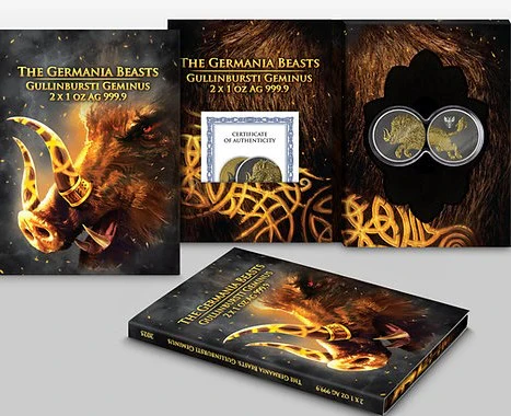 Germania Mint 2025 Germania Beasts: Gullinbursti Geminus 2 X 1oz .9999 Silver Gold and Black Edition - Image 6