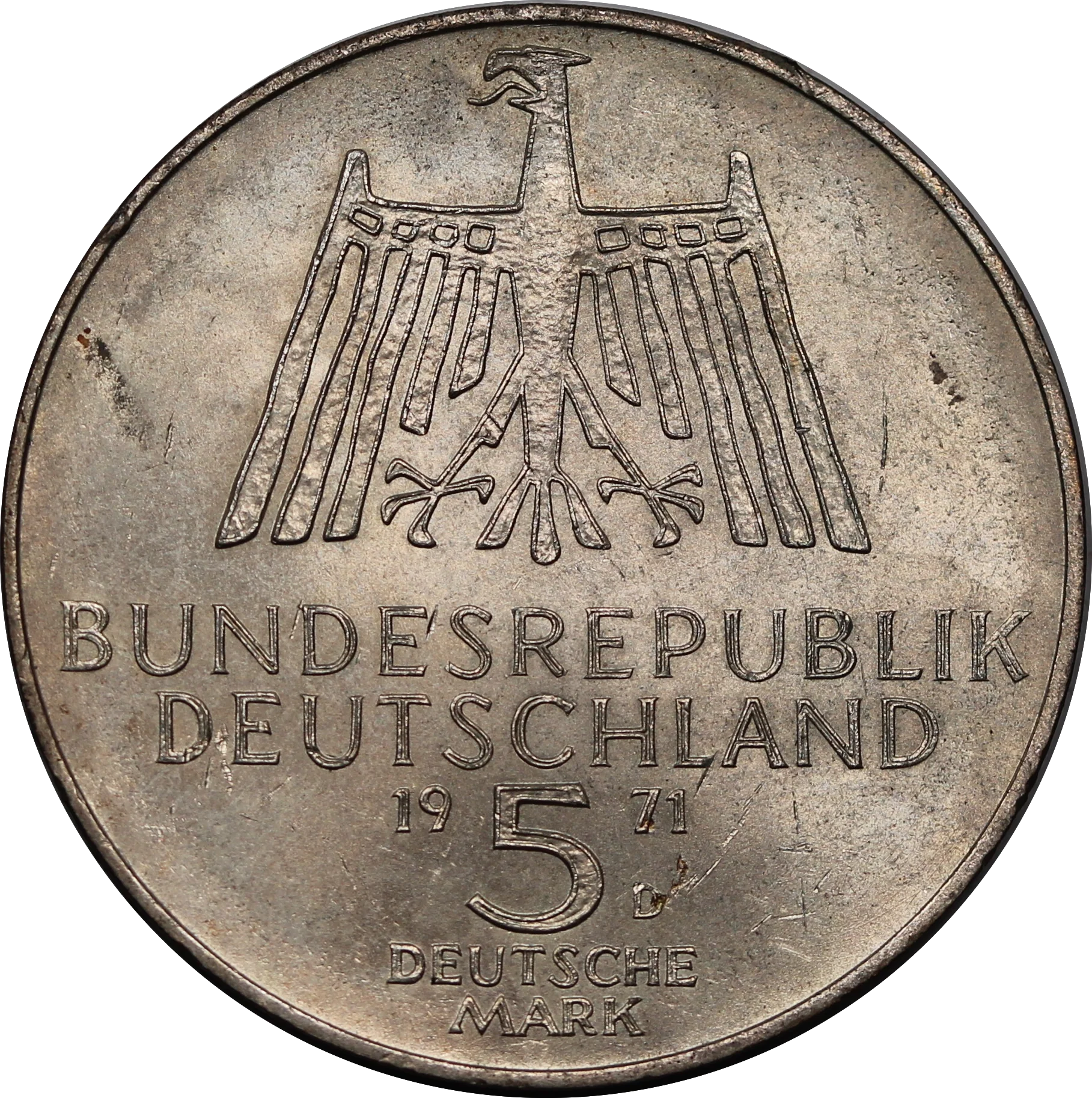 Germany 1971D (Munich Mint) 5 Mark 500th Ann. Albercht Durer UNC