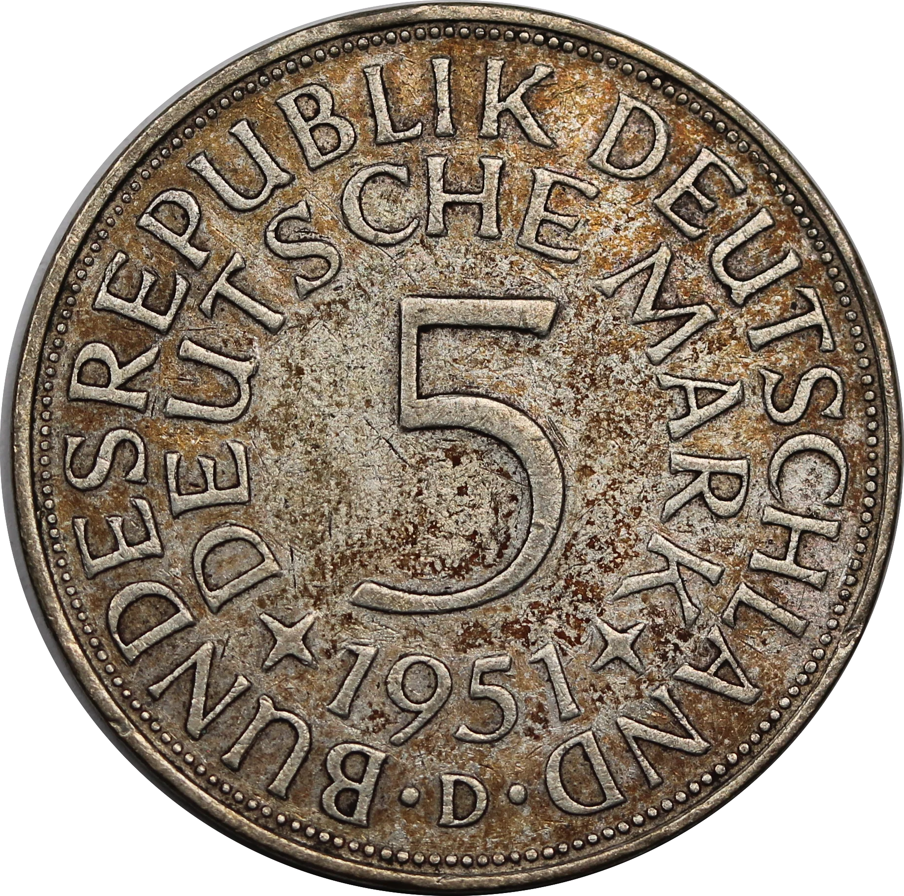 Germany 1974F (Stuttgart Mint) 5 Mark 25th Ann. Constitutional Law UNC