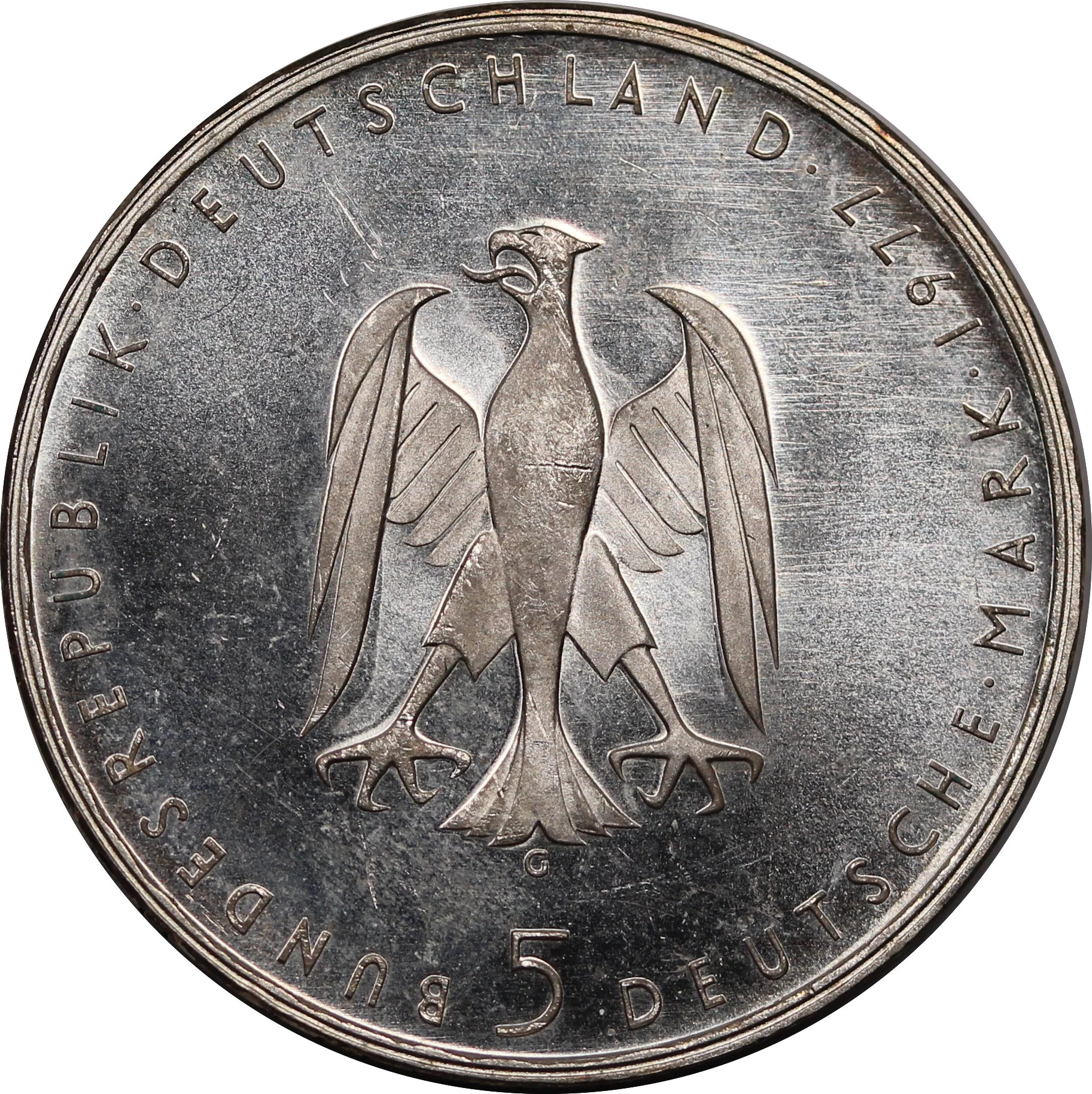 Germany 1977G (Karlsruhe Mint) 5 Mark 200th Ann. Heinrich Von Kleist UNC - Image 2