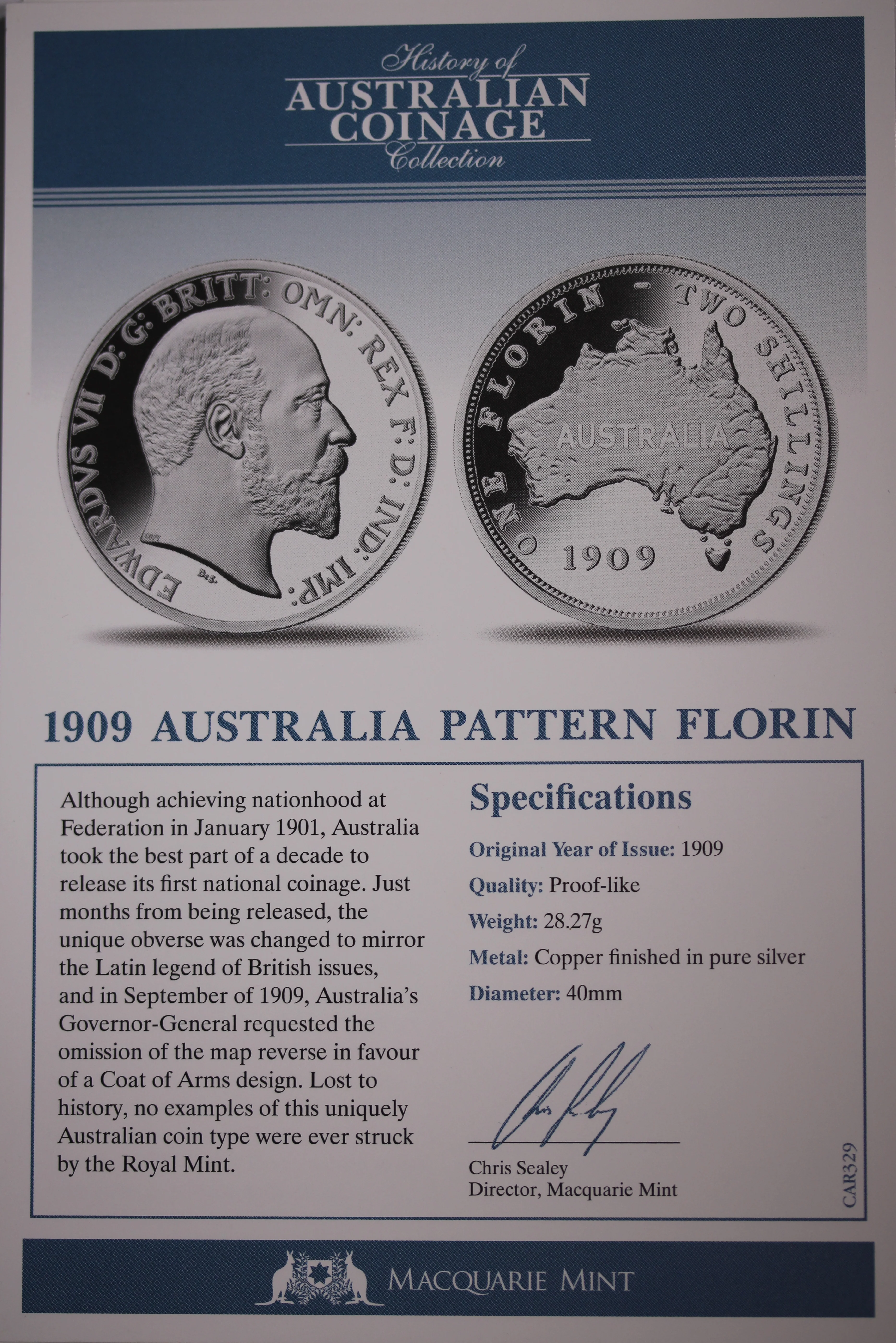 History of Australian Coinage 1909 Australia Pattern Florin - Image 2