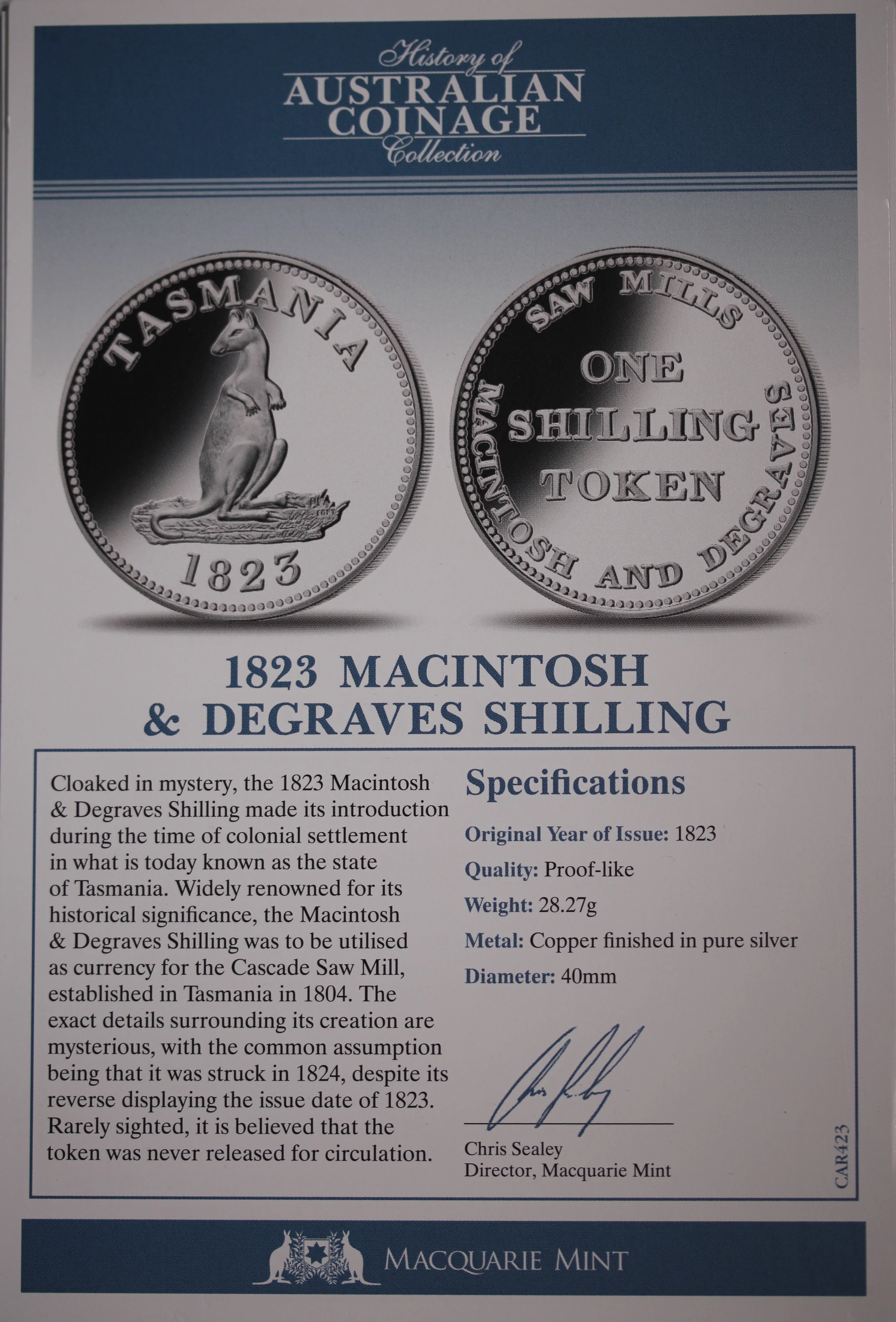 History of Australian Coinage 1823 Macintosh & Degraves Shilling - Image 2