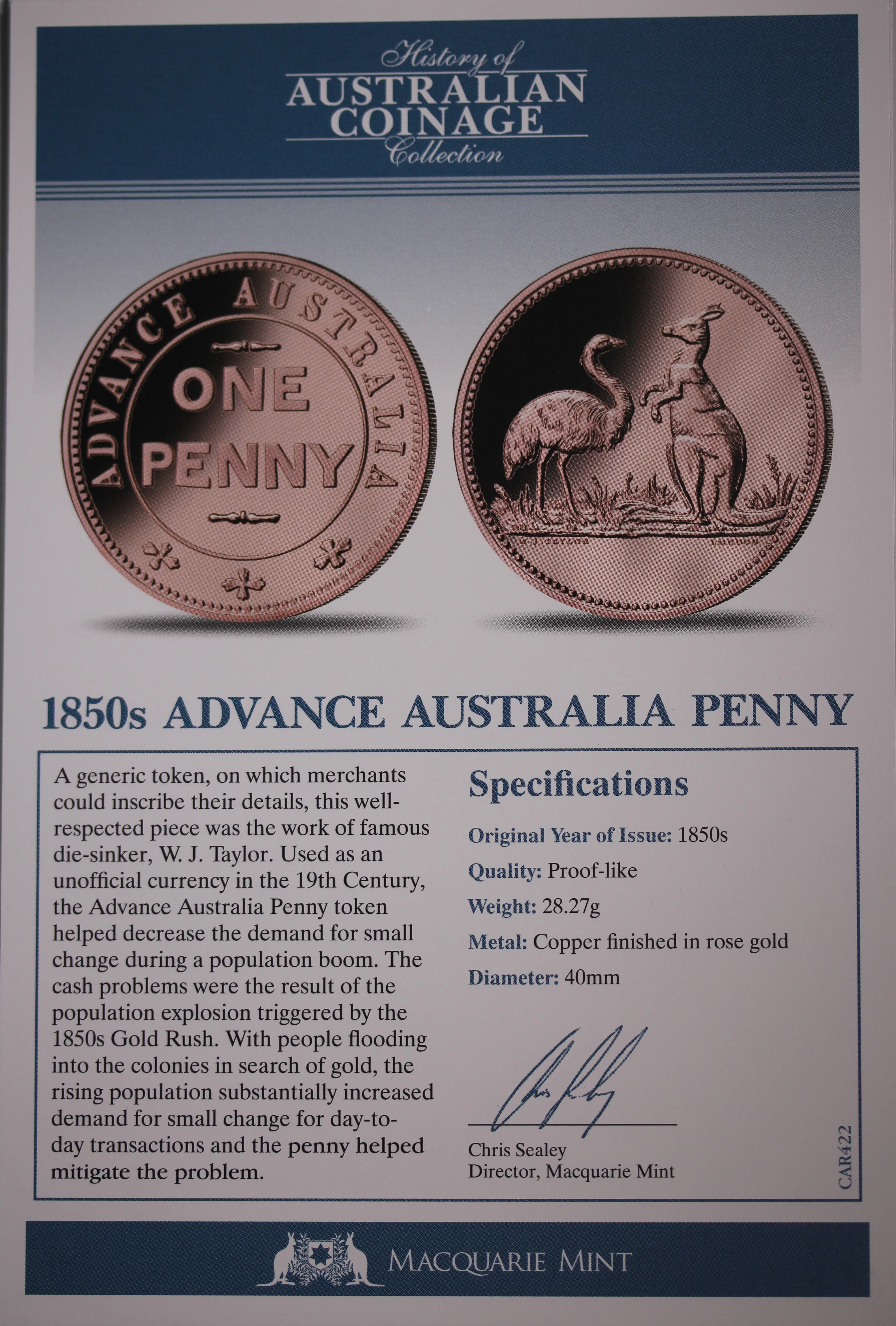 History of Australian Coinage 1850s Advance Australia Penny - Image 2