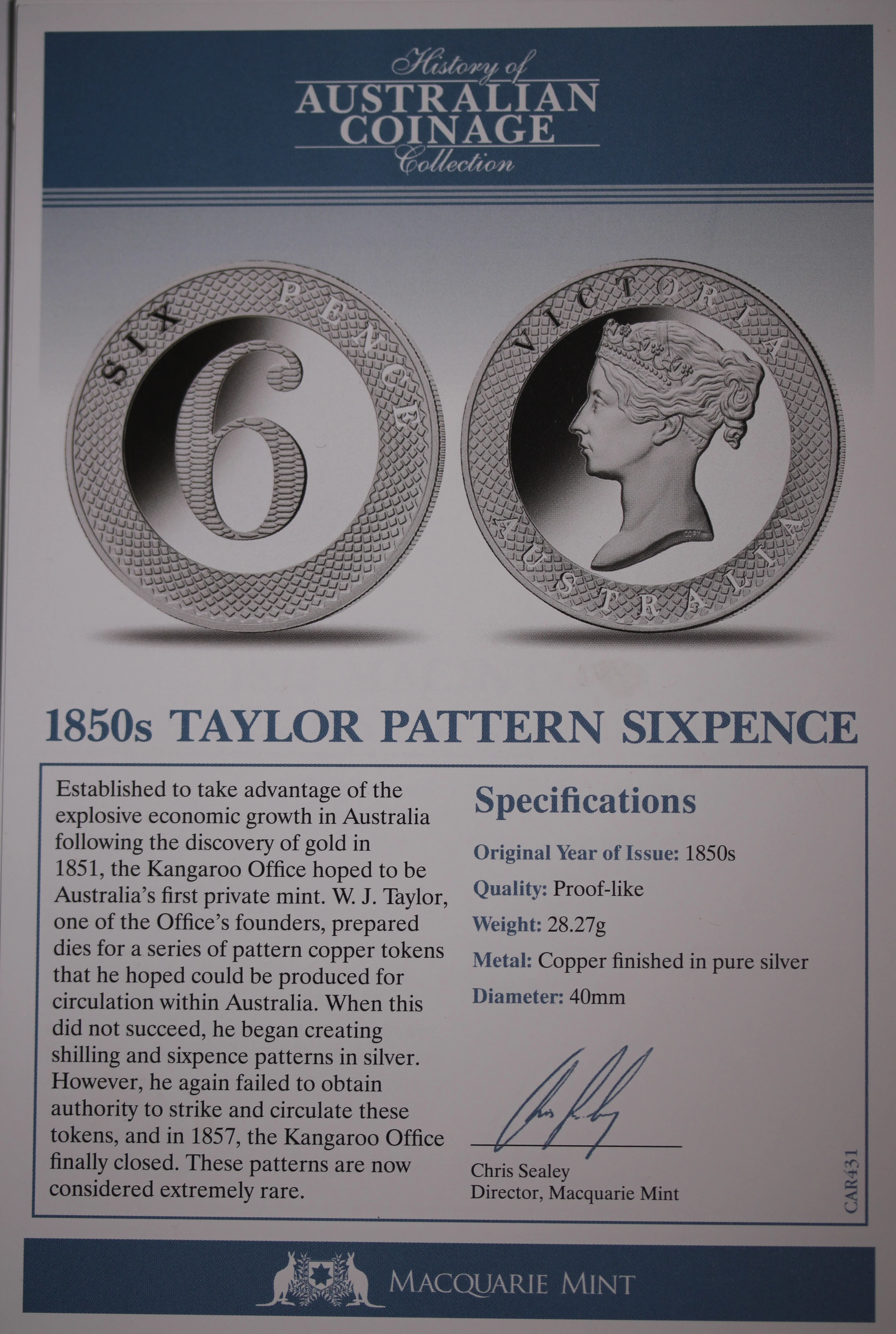 History of Australian Coinage 1850s Taylor Pattern Sixpence - Image 2