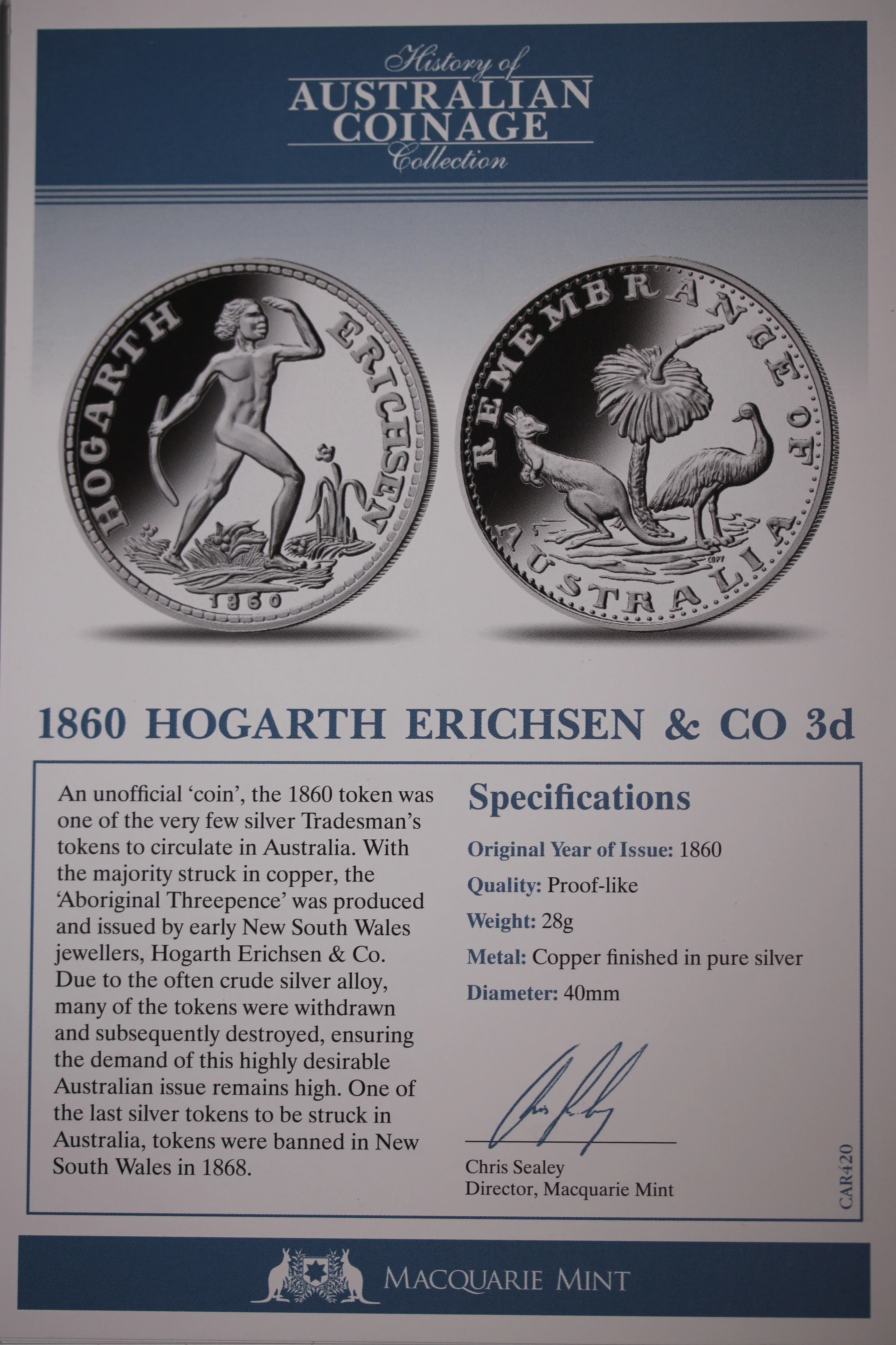 History of Australian Coinage 1860 Hogarth Erichsen & Co 3d - Image 2