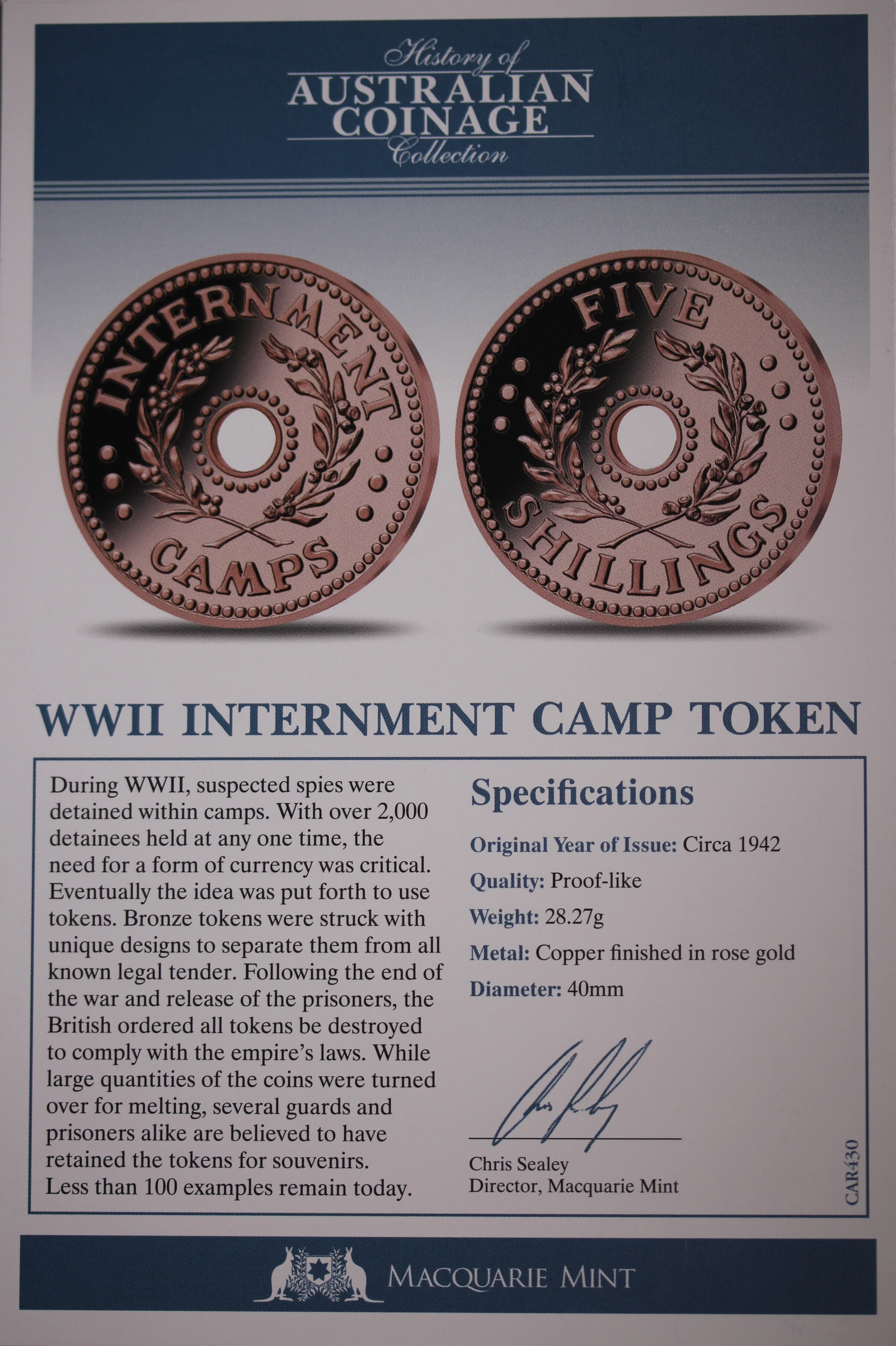 History of Australian Coinage WWII Internment Camp Token - Image 2