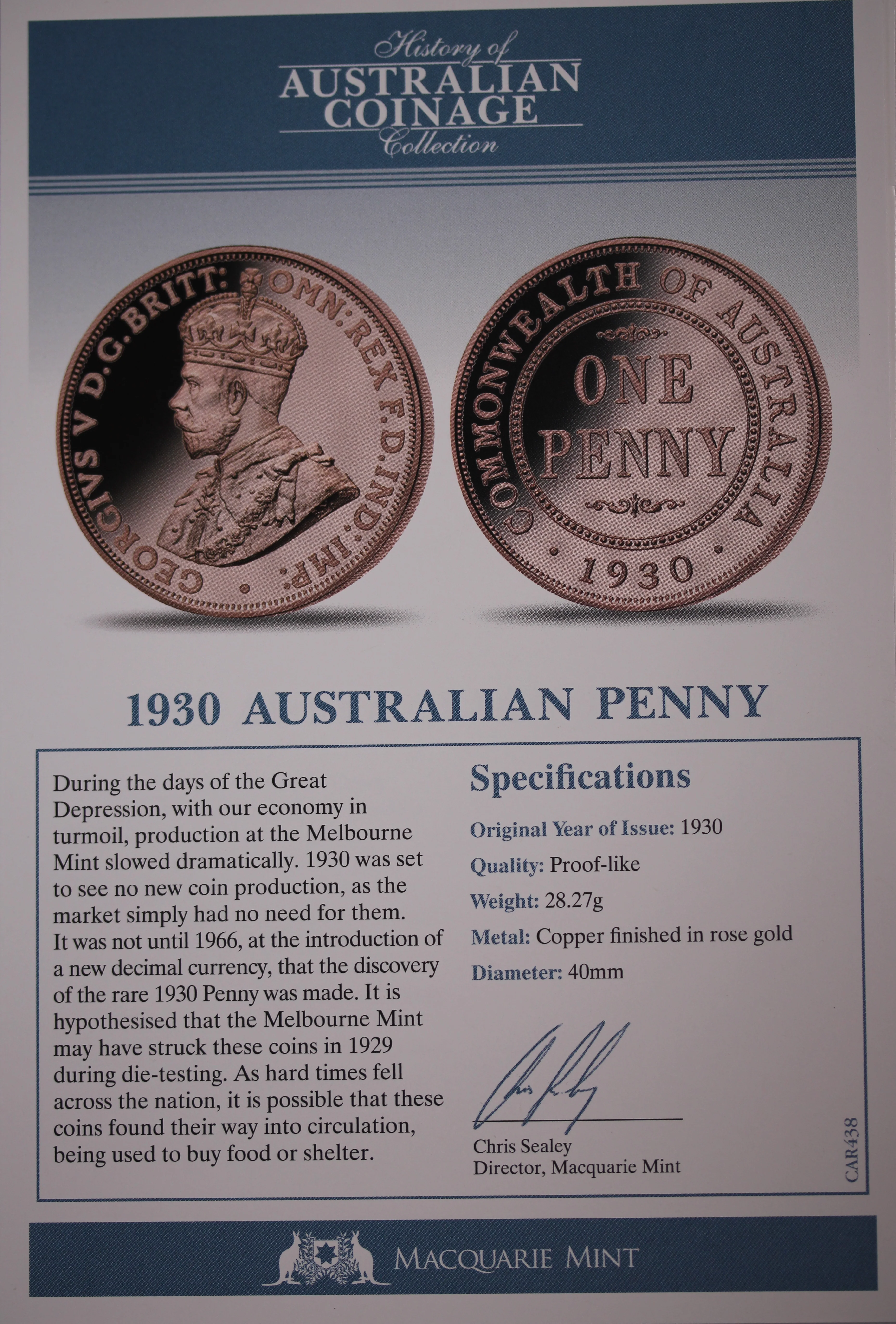 History of Australian Coinage 1930 Australian Penny - Image 2