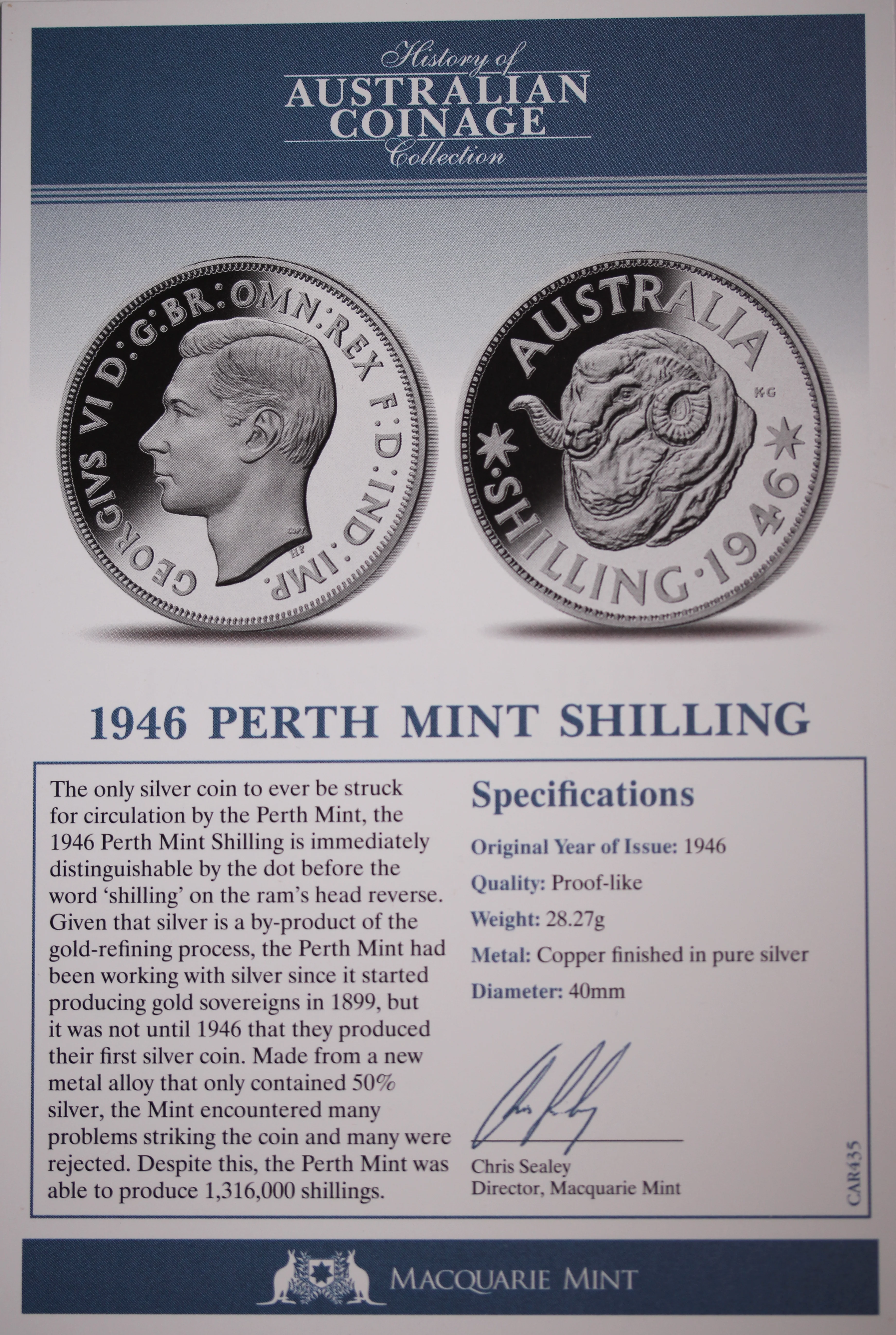 History of Australian Coinage 1946 Perth Mint Shilling - Image 2