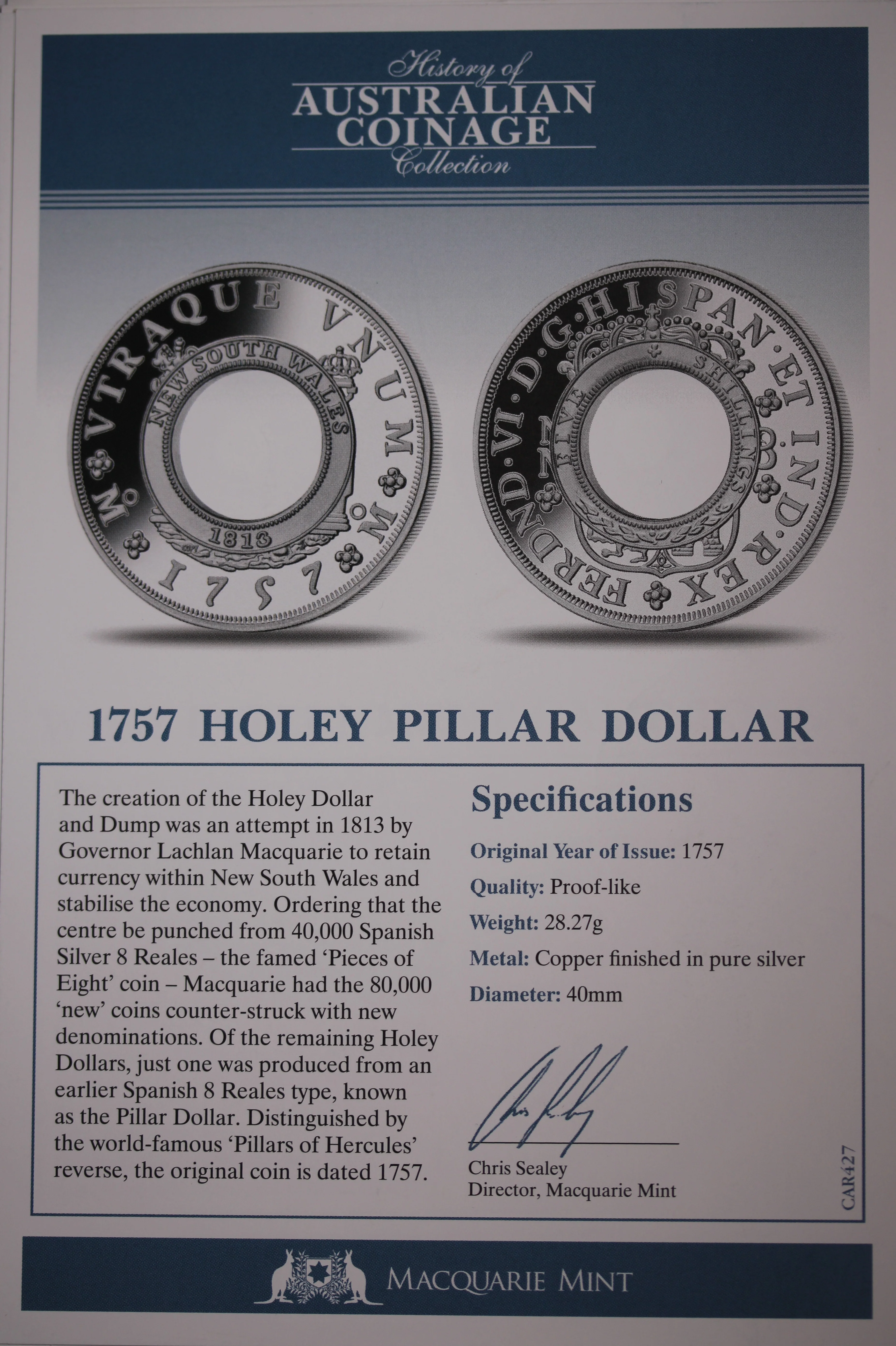 History of Australian Coinage 1757 Holey Pillar Dollar - Image 2