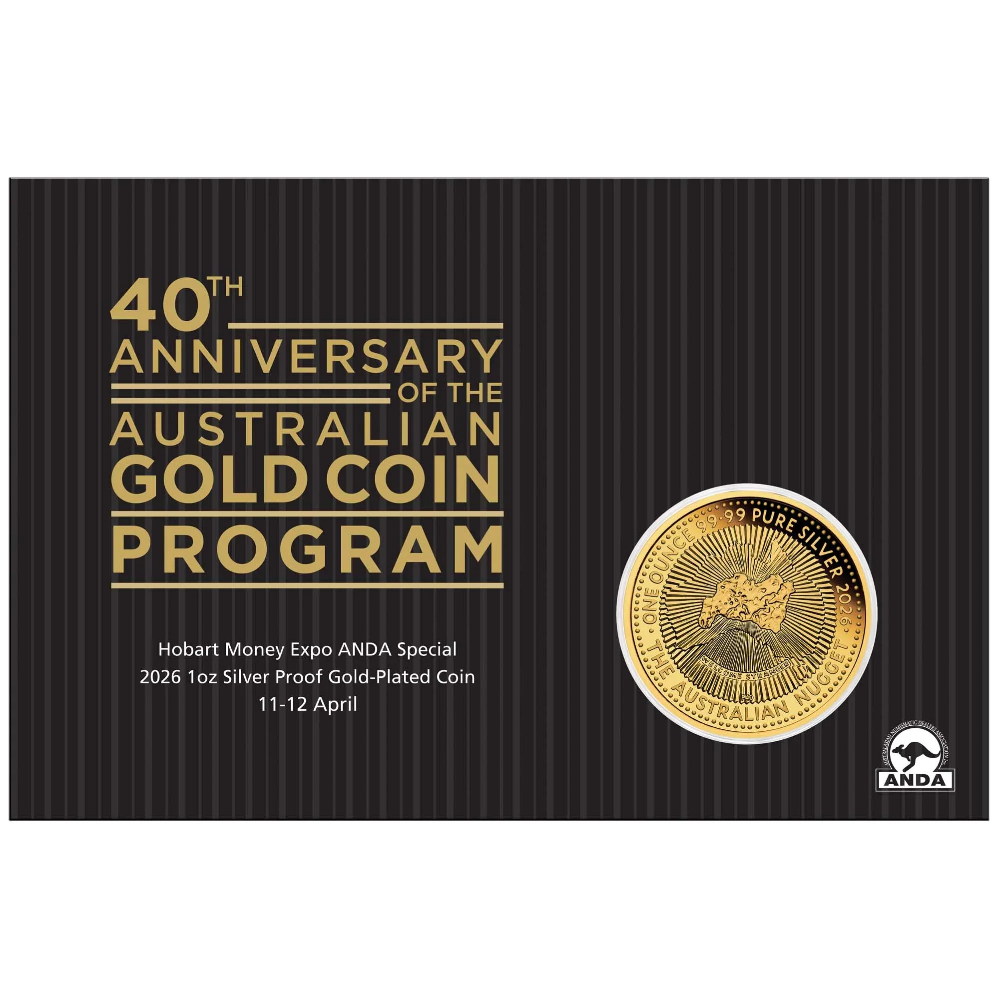 Hobart Money Expo Special Australian Nugget 40th Anniversary 2026 1oz Silver Proof Gold-Plated Coin