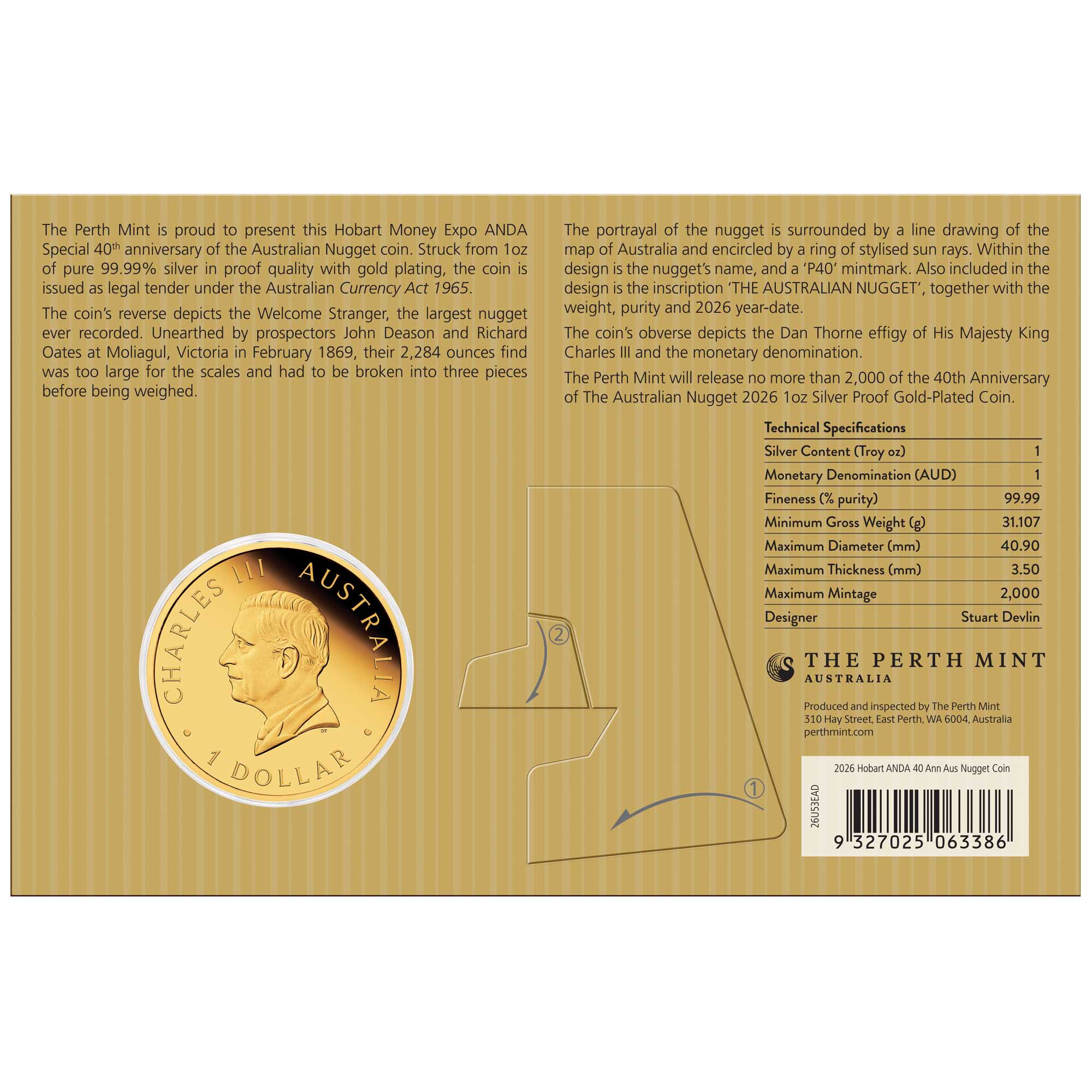 Hobart Money Expo Special Australian Nugget 40th Anniversary 2026 1oz Silver Proof Gold-Plated Coin - Image 5