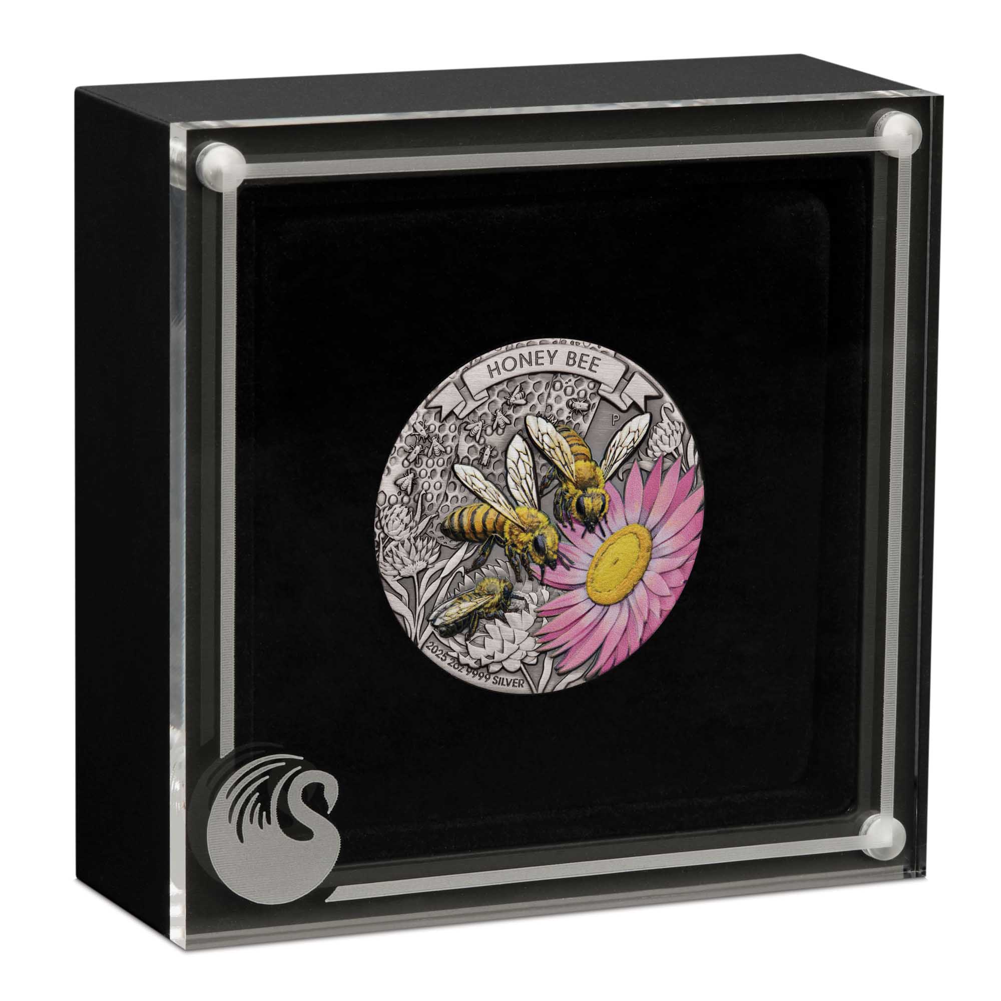 Honey Bee 2025 2oz Silver Antiqued Coloured Coin - Image 4