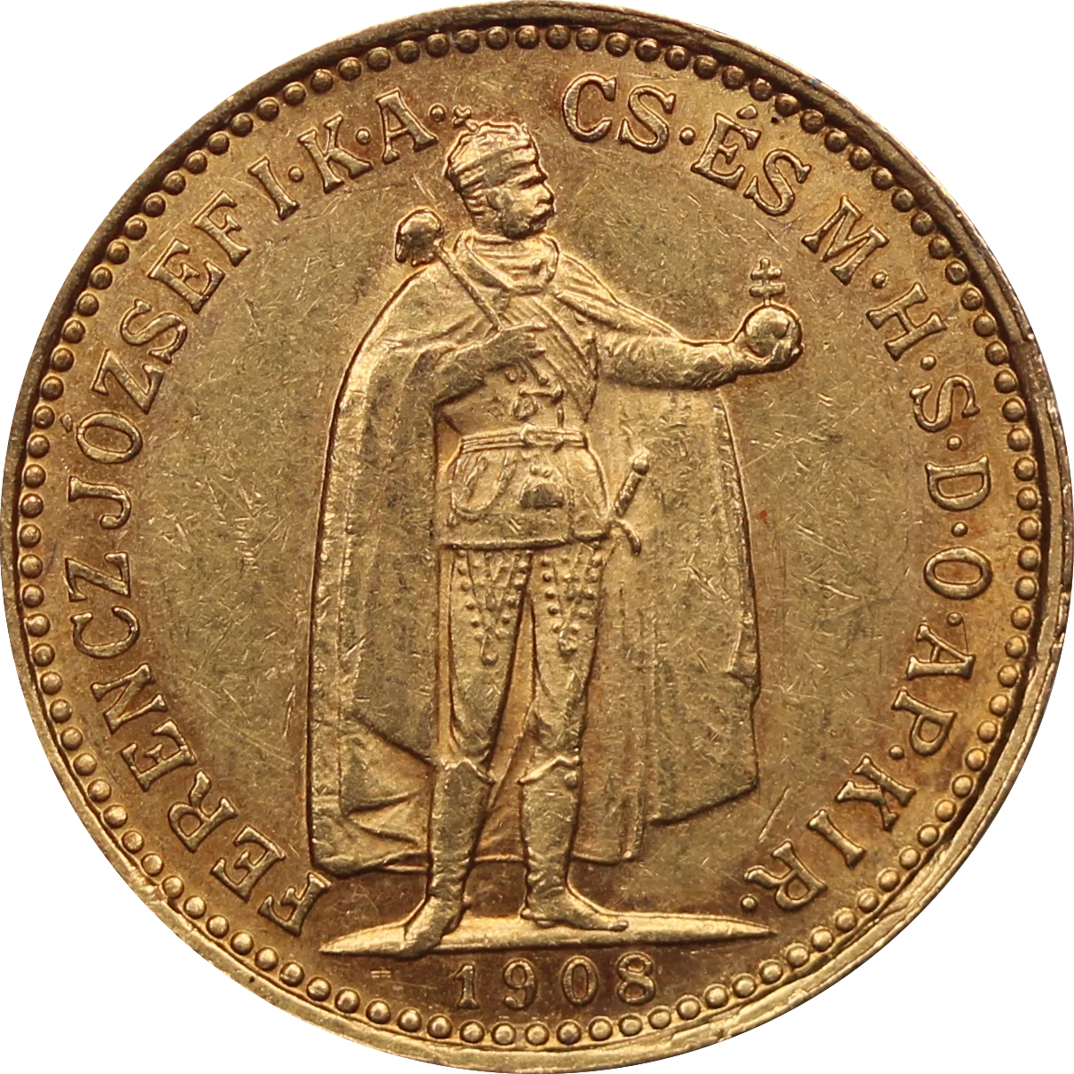 Hungary 1908 10 Korona Gold Coin VF