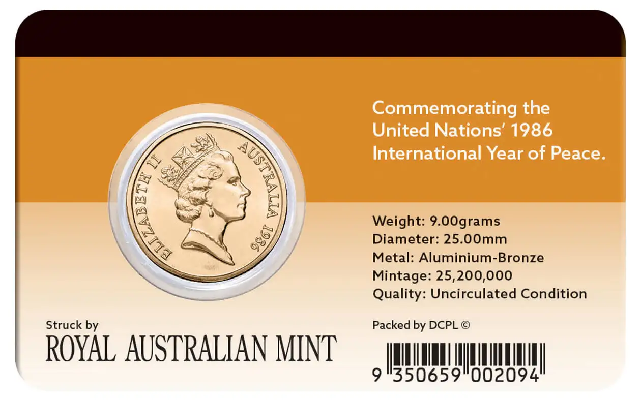 International Year of Peace 1986 $1 Al-Br Coin Pack - Image 2