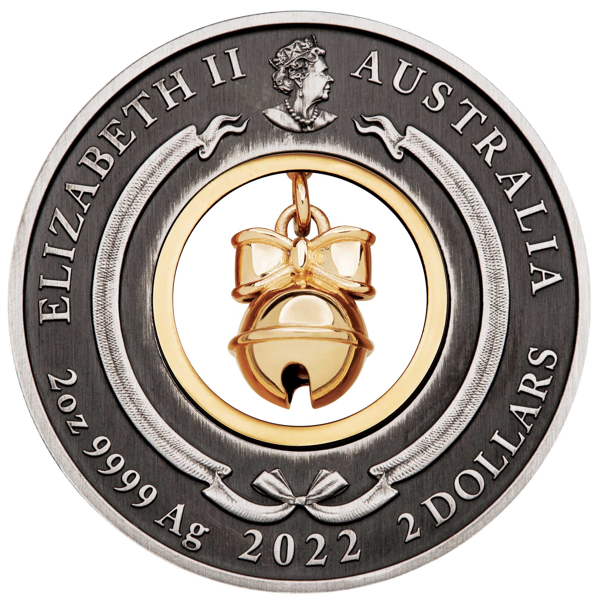 Jingle Bell 2022 2oz Silver Antiqued Coloured Coin - Image 3