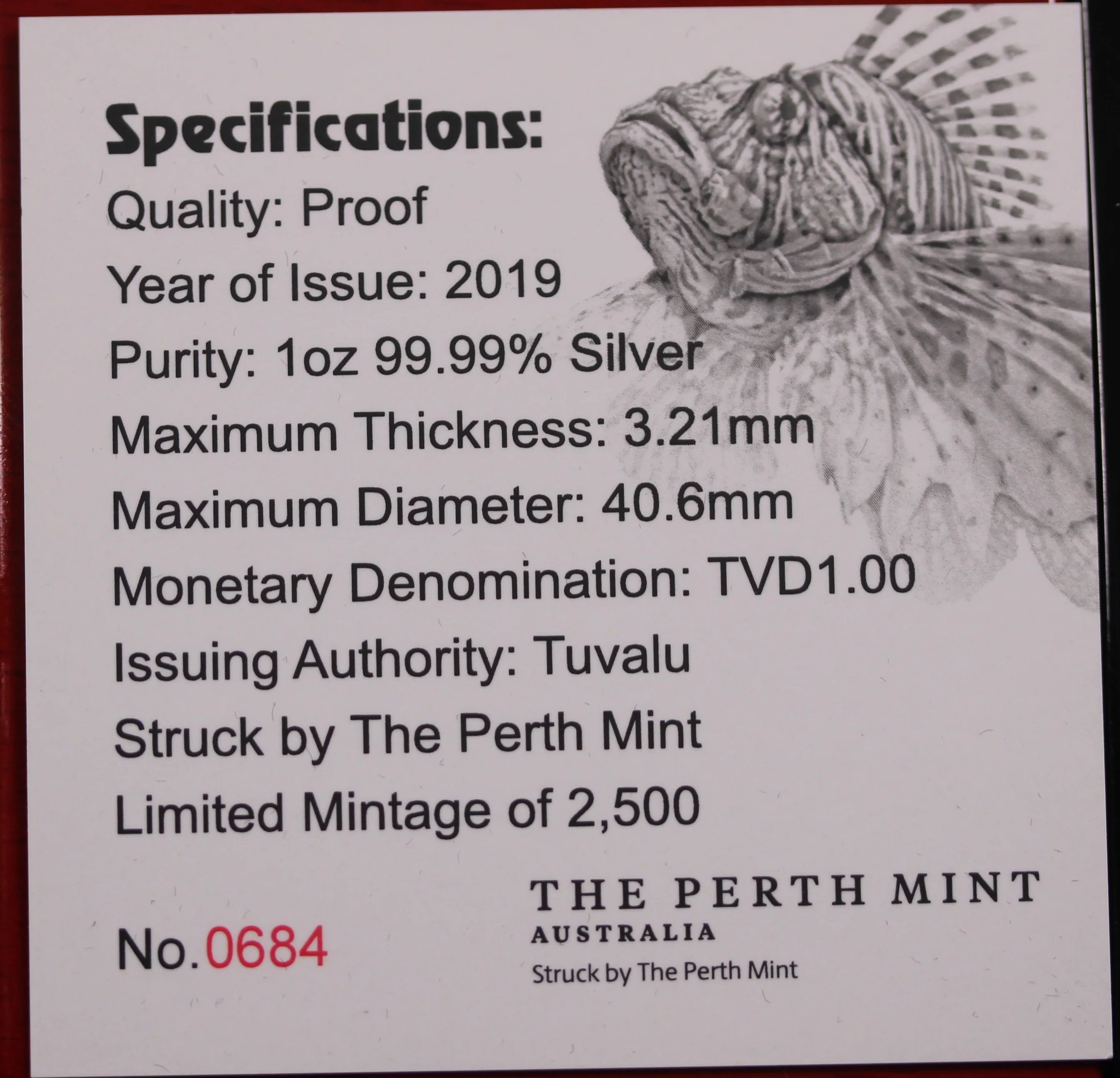 2019 Deadly and Dangerous Lionfish 1oz Silver Proof Coin - Image 6