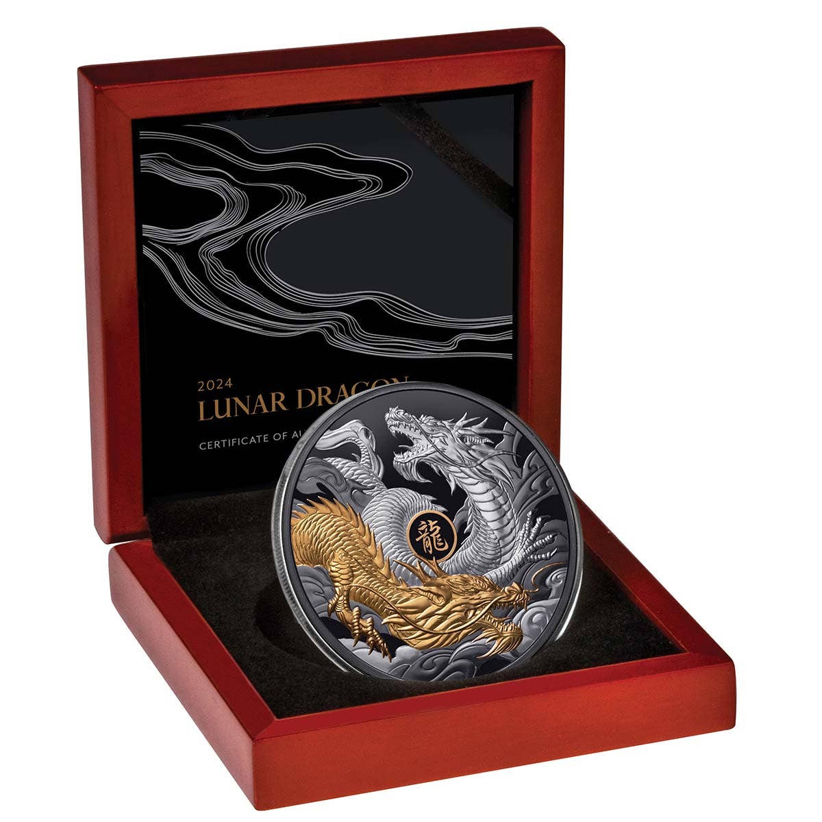 Lunar Dragon 2024 $10 5oz Gold-plated Silver Black Proof Coin - Image 3