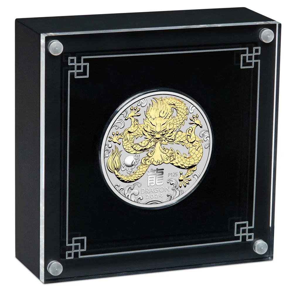 Lunar Series III 2024 Year of the Dragon 1oz Silver Gilded Coin - Image 3