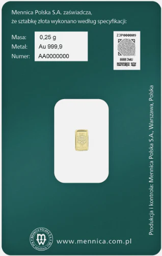 Mennica Polska Gold Minted Bar 1/4g - Image 2