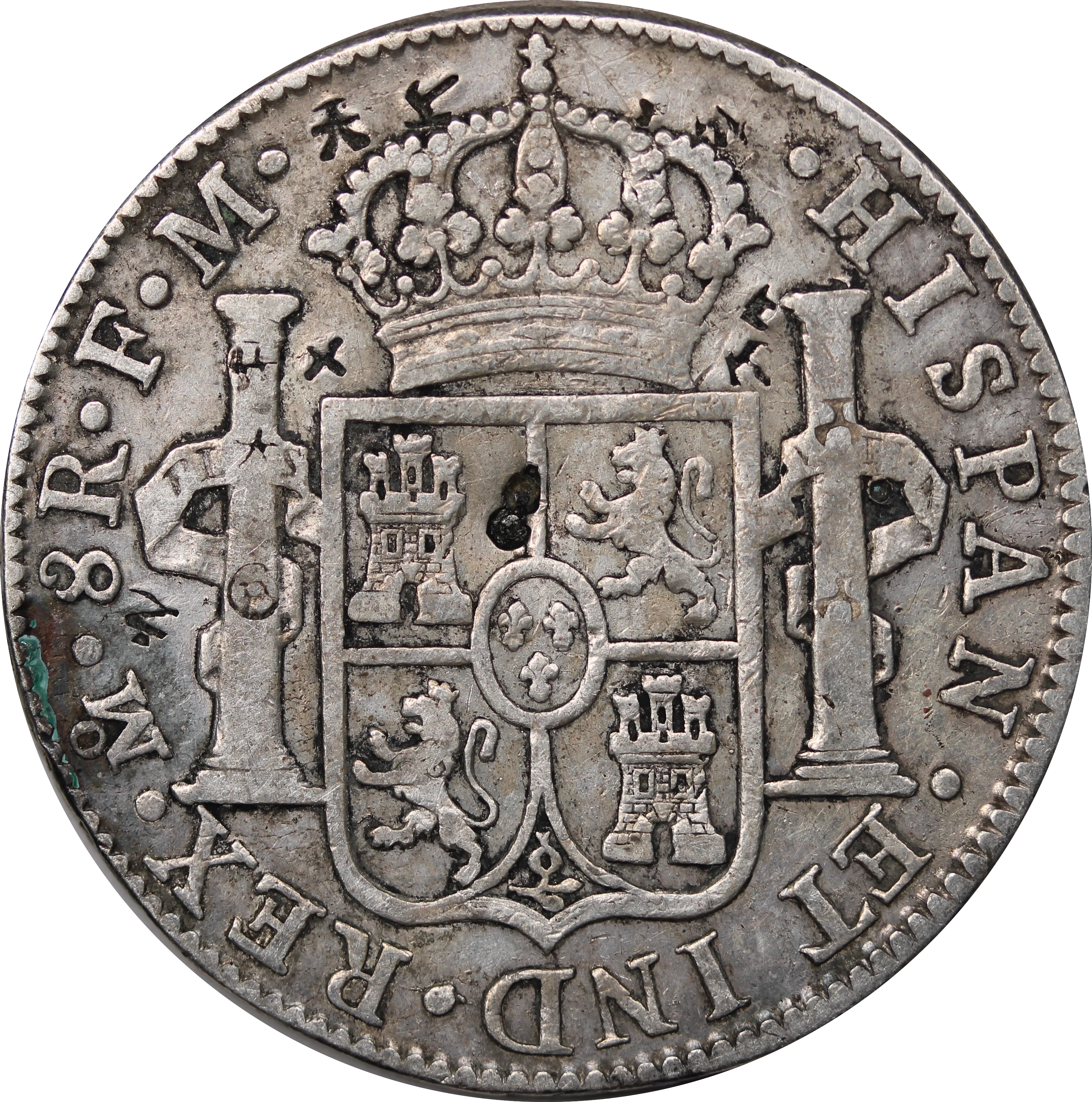 Mexico 1793 Charles IV Silver 8 Reales w/ Chopmarks gFine