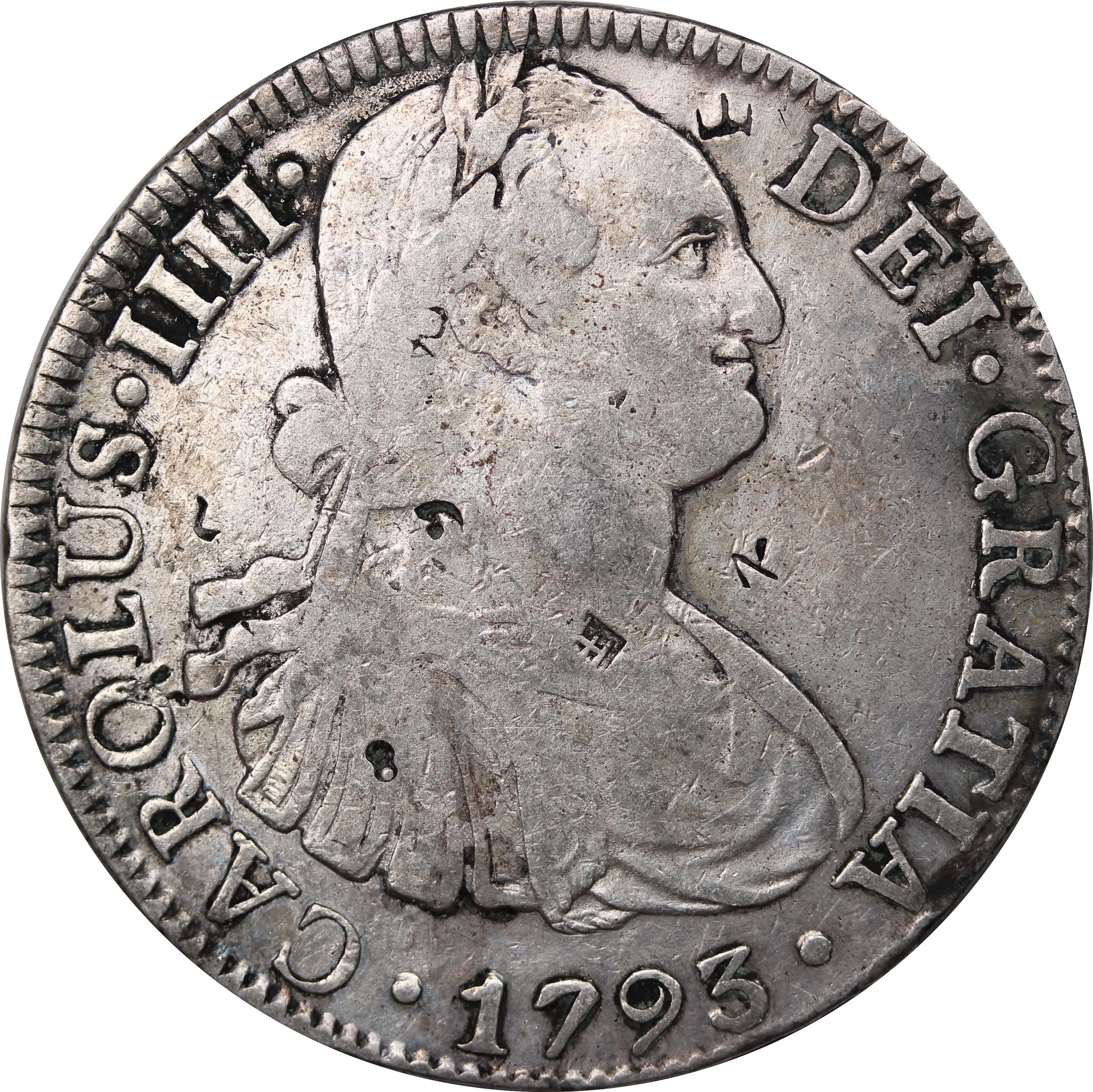 Mexico 1793 Charles IV Silver 8 Reales w/ Chopmarks gFine - Image 2