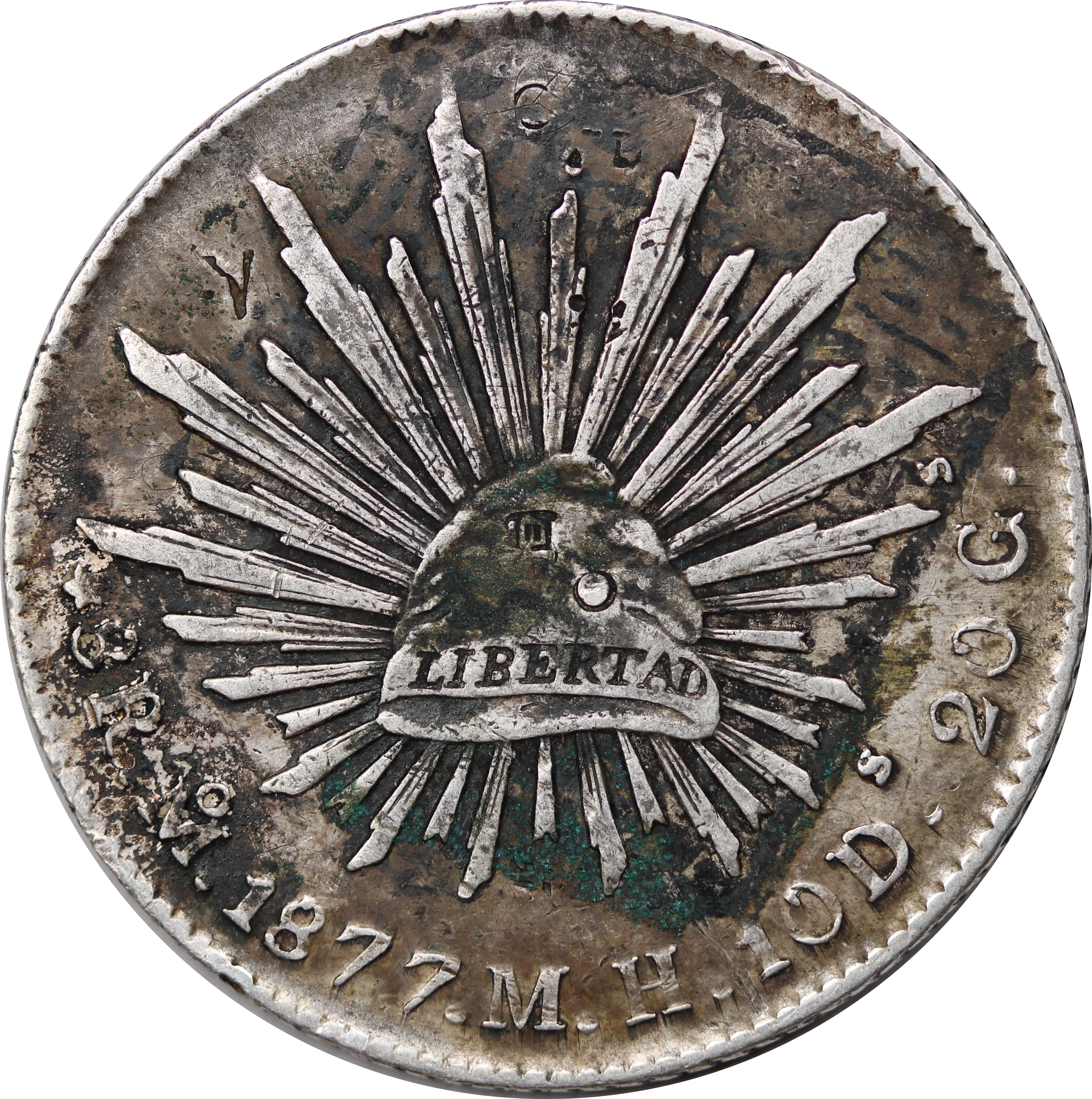 Mexico 1877 Silver 8 Reales Fine w/ Chopmarks - Image 2