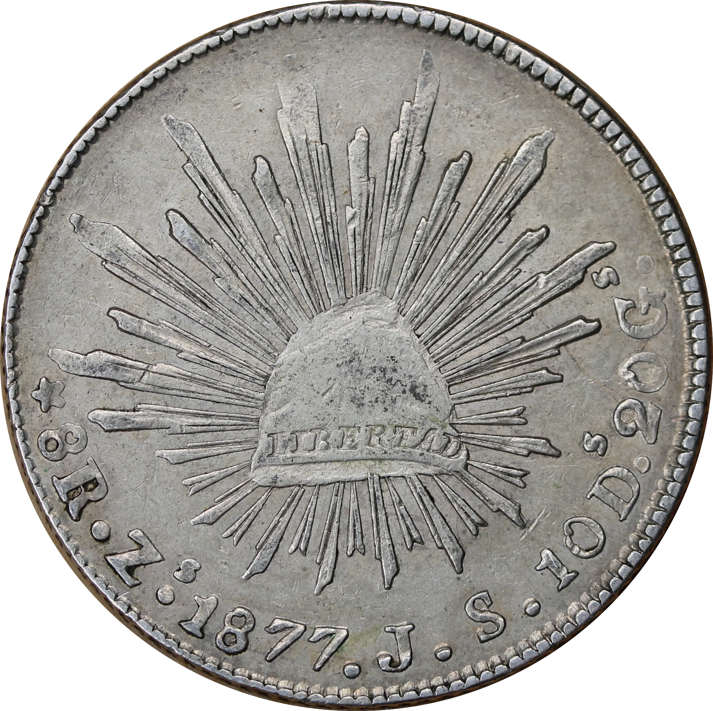 Mexico 1877 Silver 8 Reales VF