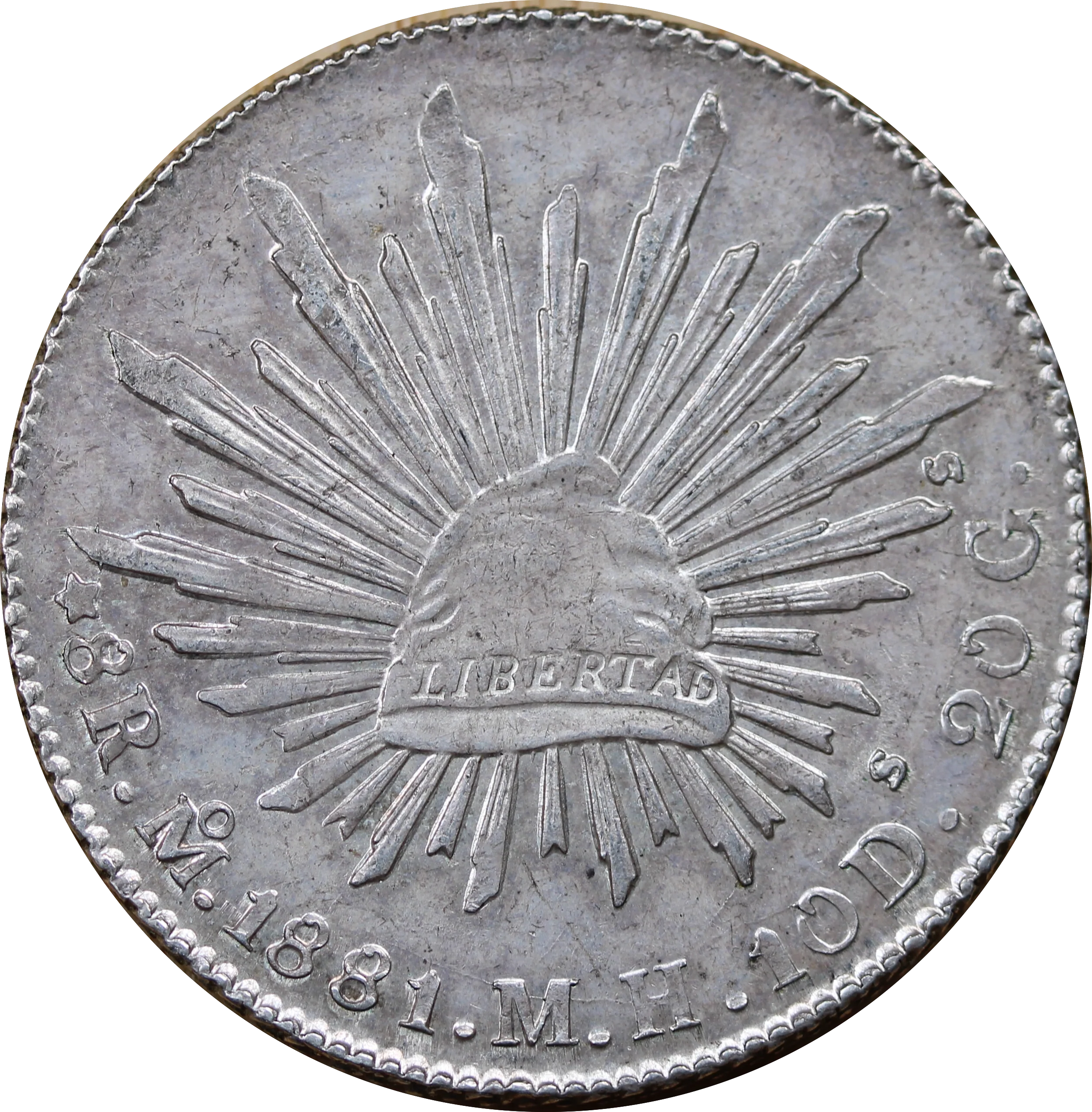 Mexico 1881 Silver 8 Reales aUNC - Image 2