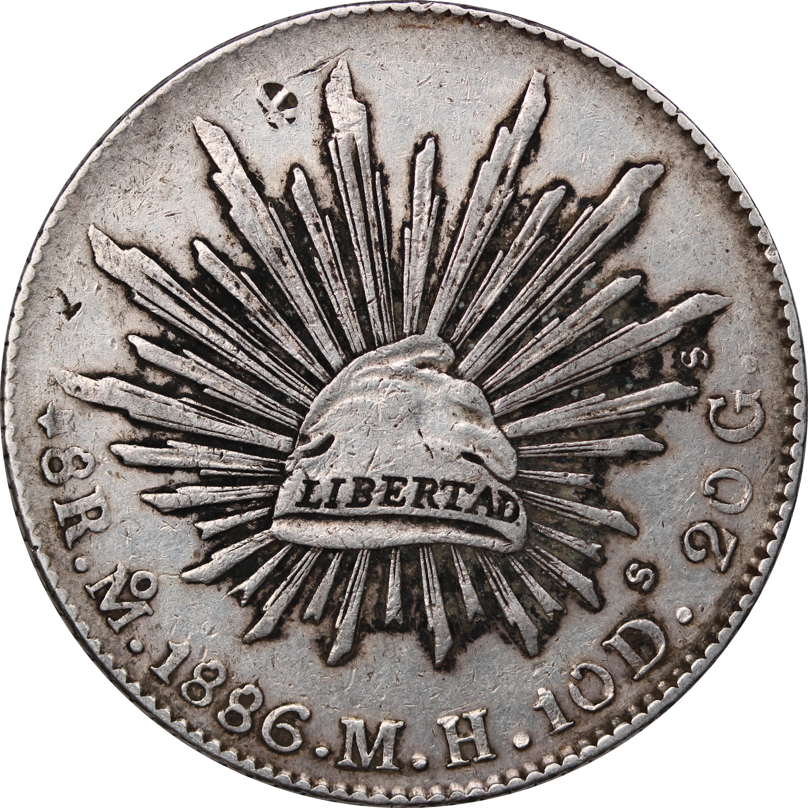 Mexico 1886 Silver 8 Reales Fine w/ Chopmarks
