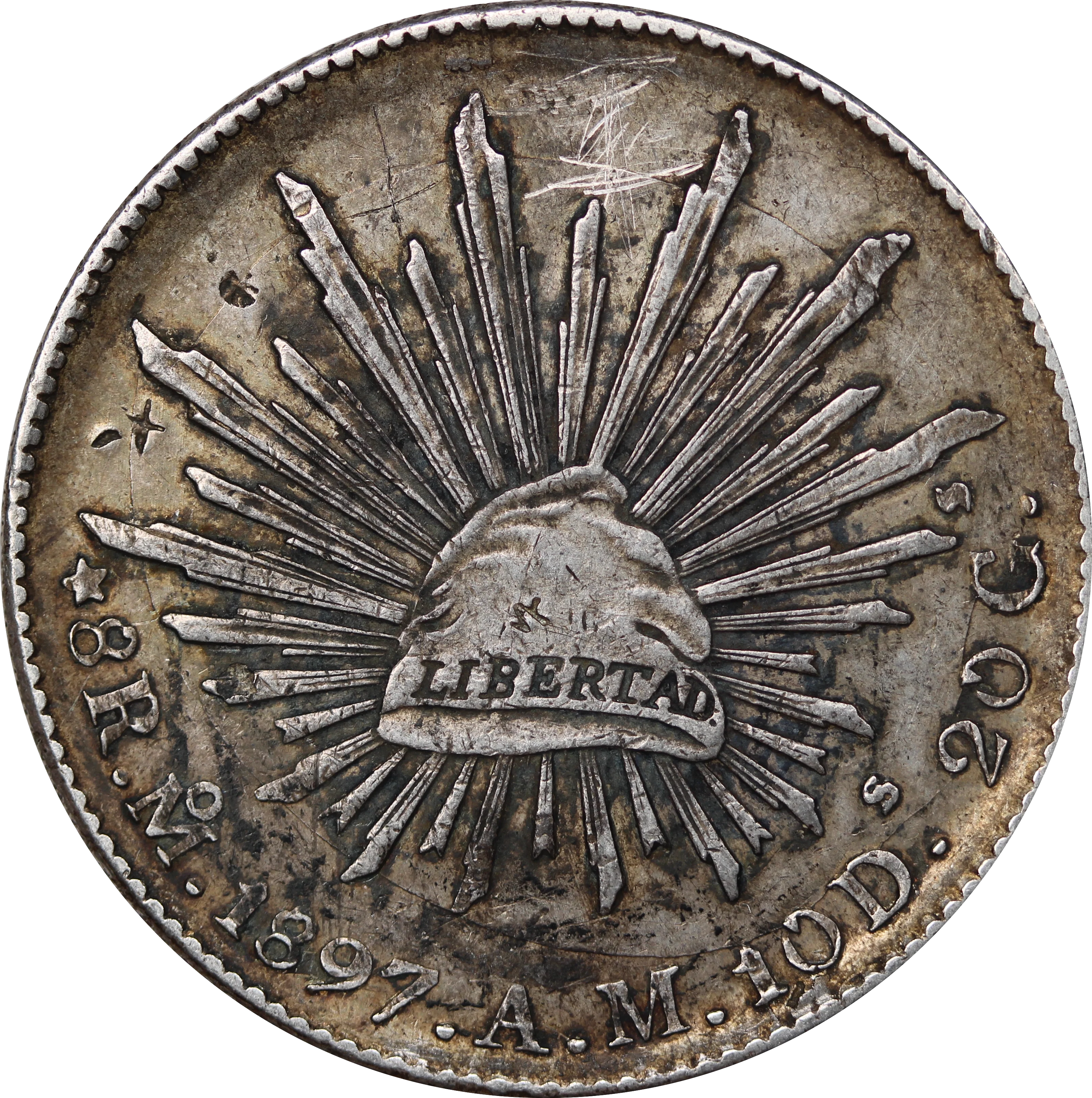 Mexico 1897 Silver 8 Reales w/ Chopmarks Fine
