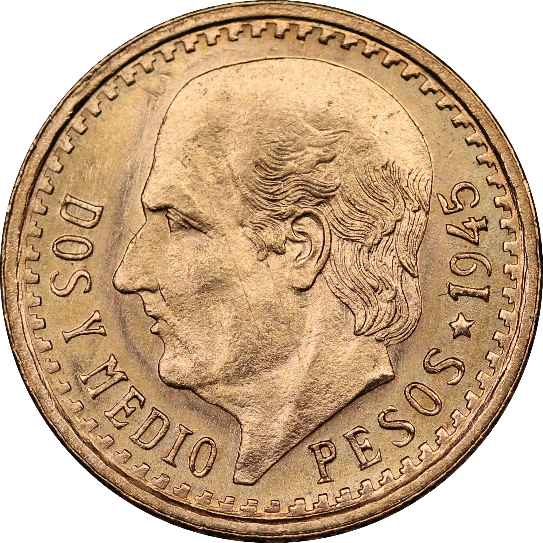 Mexico 1945 2.5 Pesos Gold Coin aUNC - Image 2